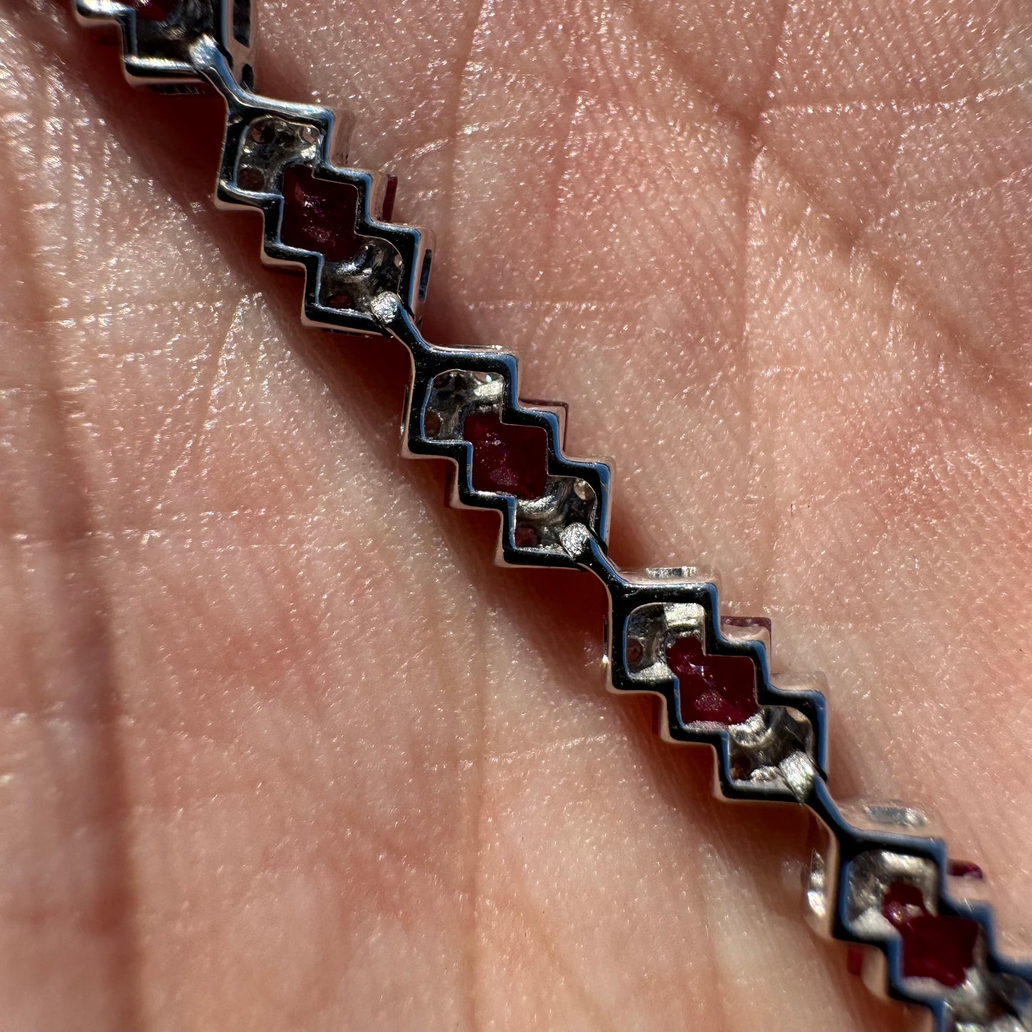 Brand New 14k White Gold 4.8ctw Natural Pigeon Blood Burmese Ruby And 1.5ctw Natural VS Diamond Bracelet (7.25”)