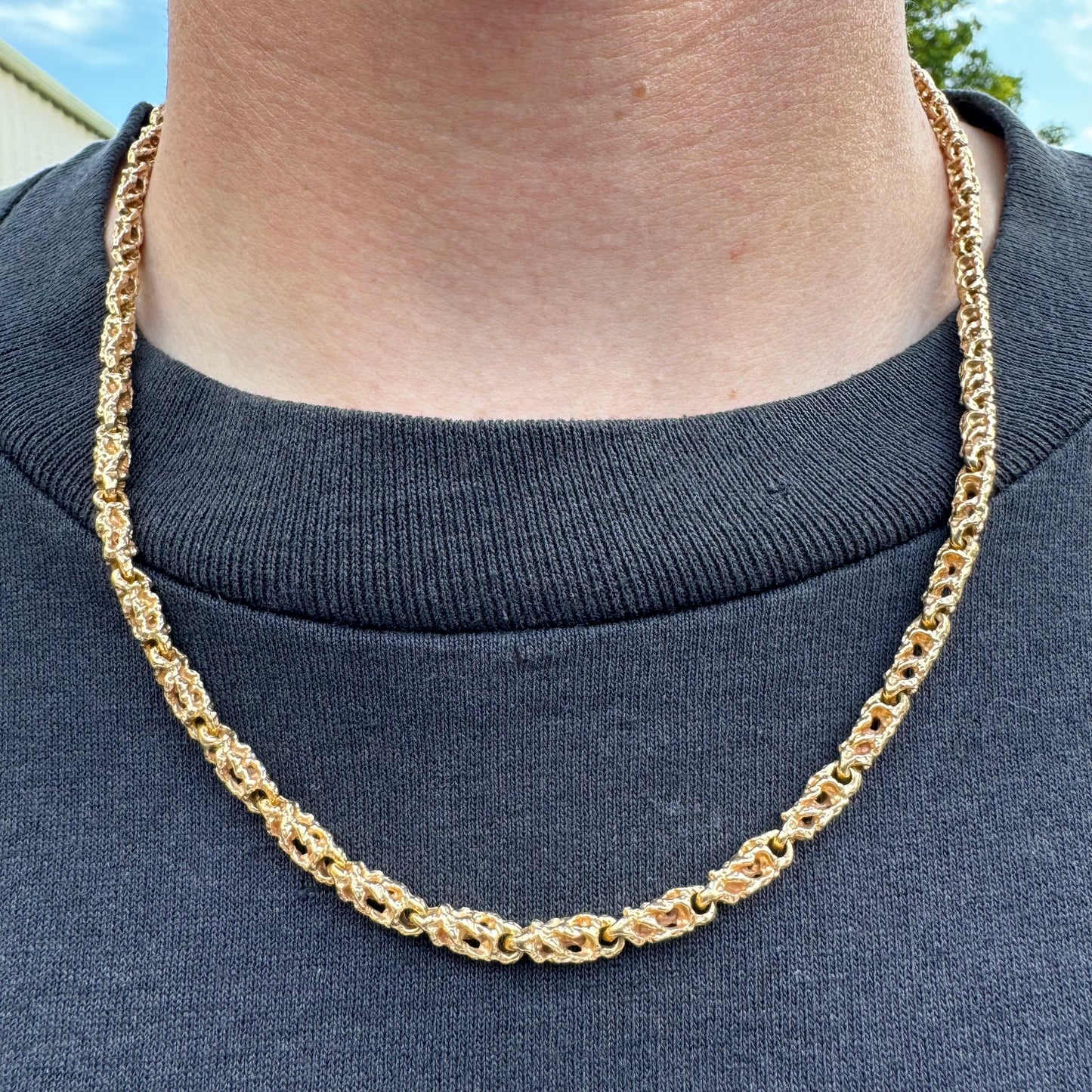 1970’s Solid 14k Yellow Gold Heavyweight Nugget Link Necklace (20.25”)