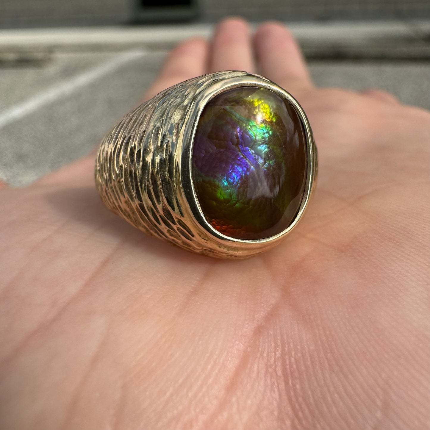 Mid-Century 10k Yellow Gold Mexican Fire Agate Signet Ring (9.75)