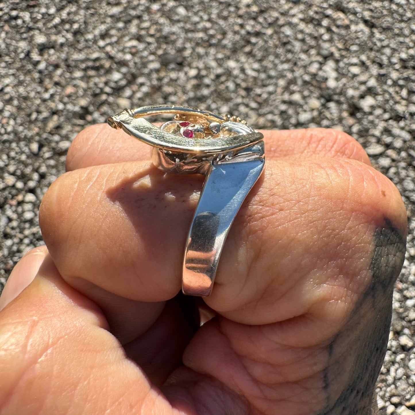 Vintage 14k Yellow Gold And Sterling Silver Grim Reaper Ring (11.75)