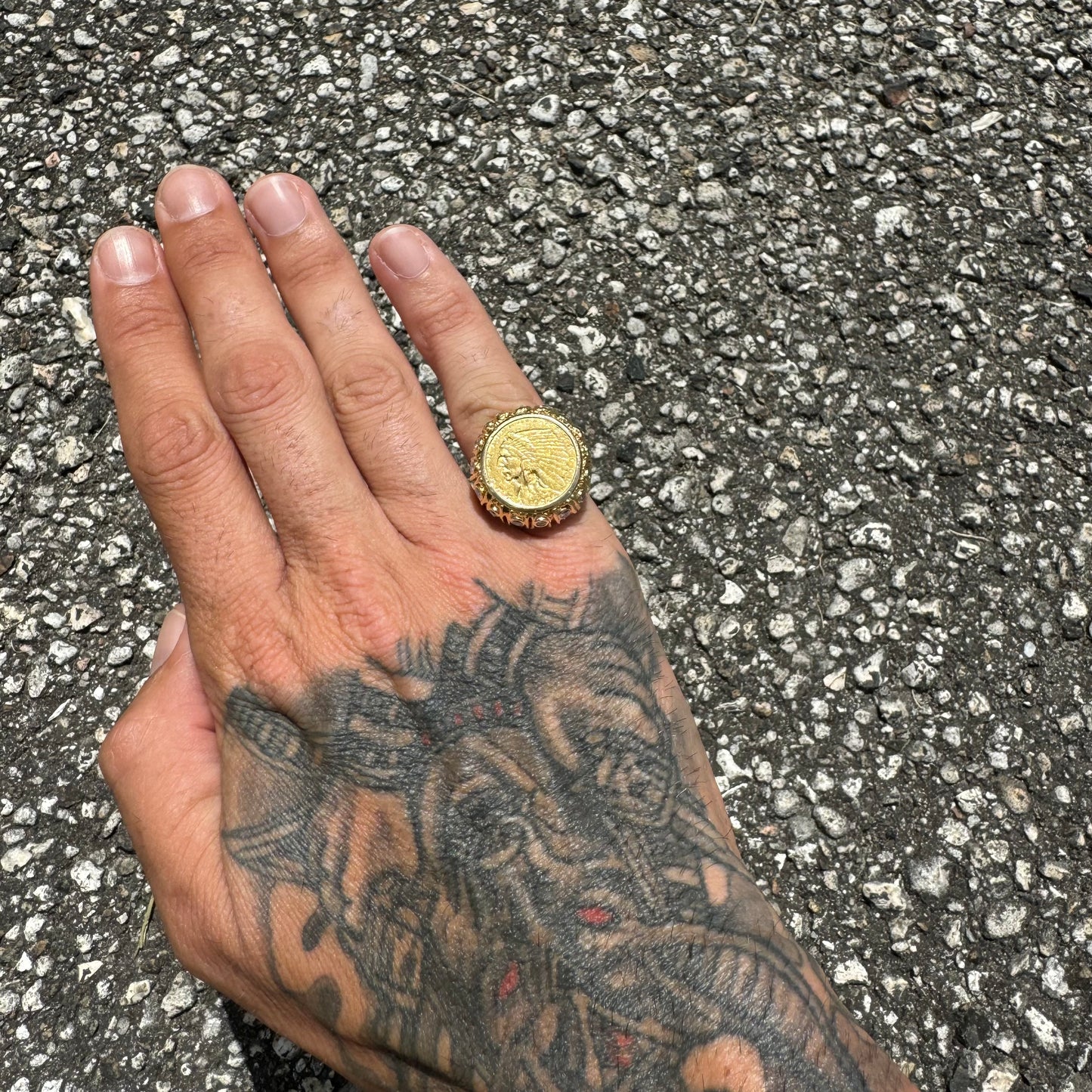1925 $2.50 Indian Head Gold Coin 14k Yellow Gold 1.25ctw Natural VS Diamond Brutalist Ring (5)