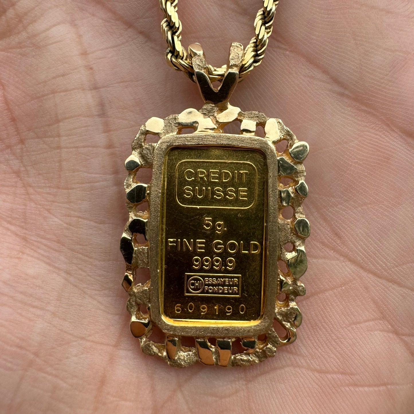 Vintage Pure .999 24k Gold 5g Credit Suisse Nugget Pendant