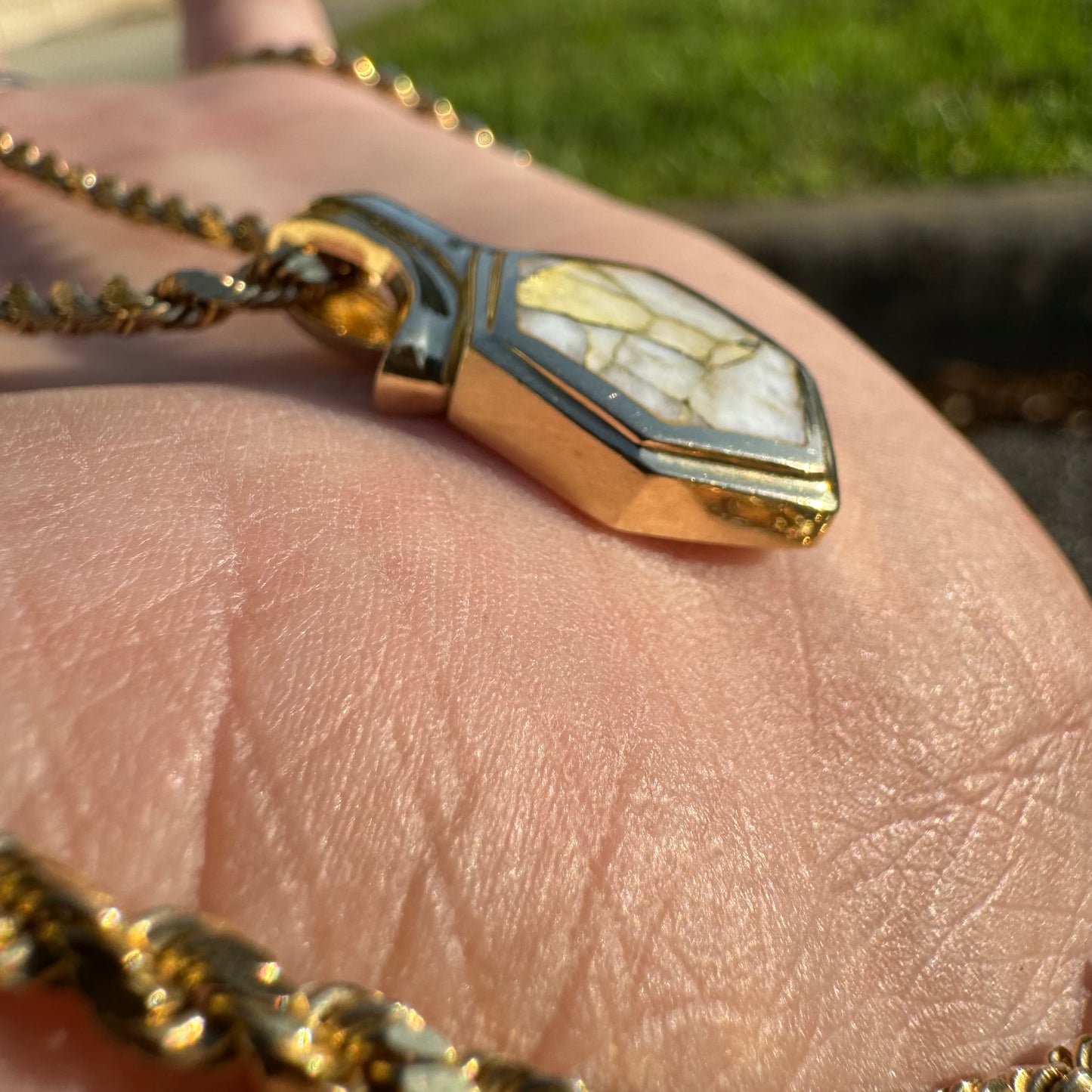 Vintage 14k Yellow Gold Natural Gold Bearing Quartz Pendant