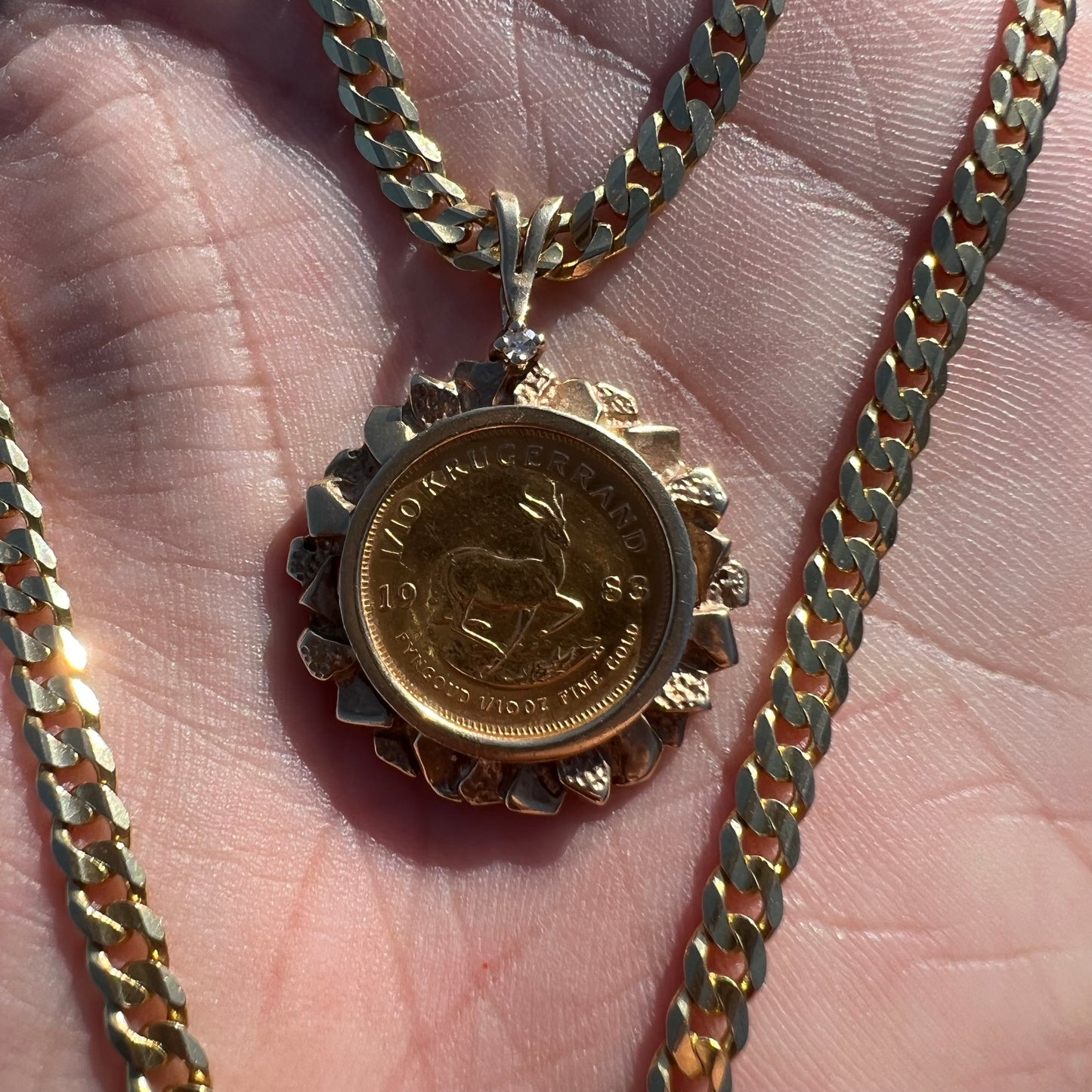 1983 South Africa 1/10 oZ Krugerrand Coin Nugget Pendant