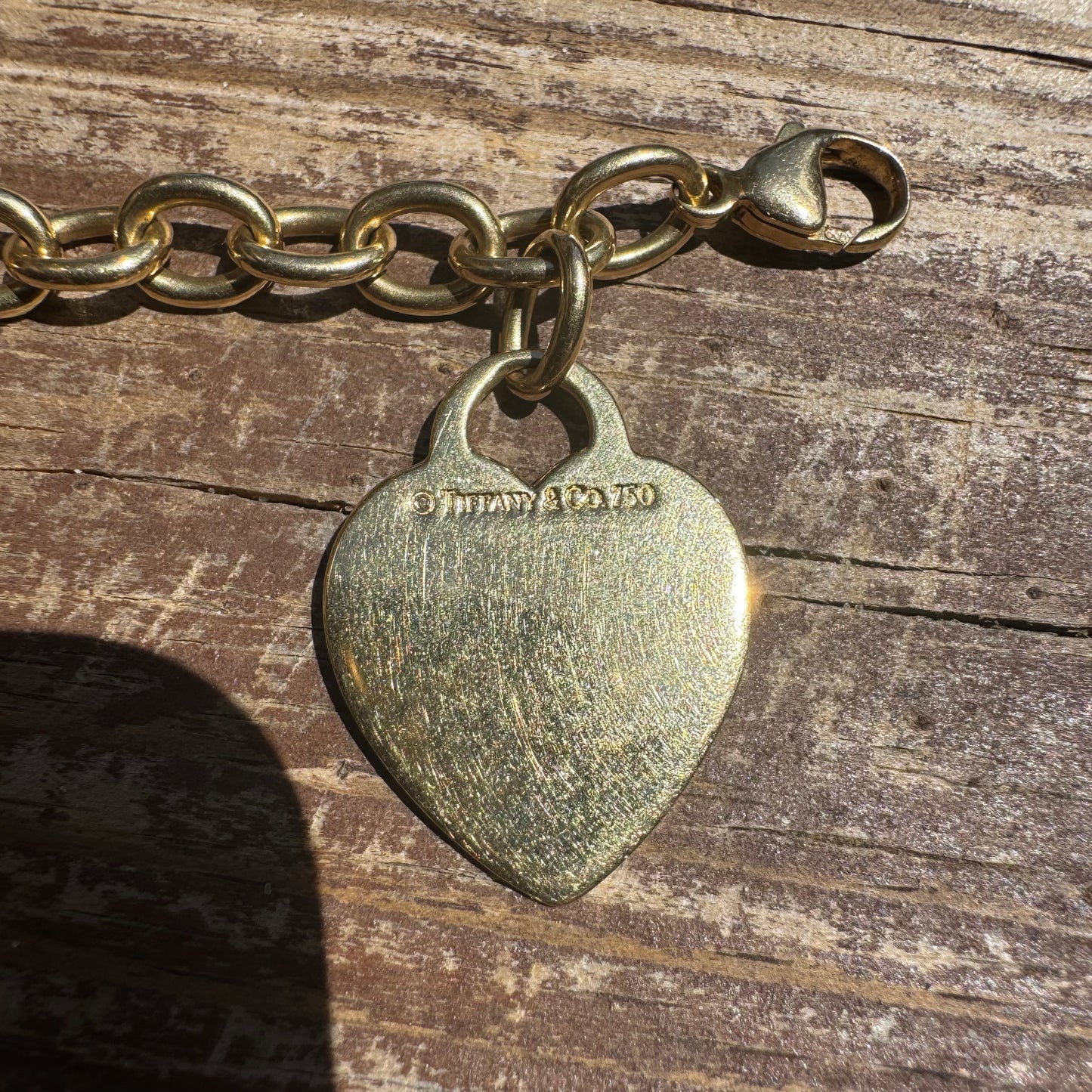 Tiffany & Co. Solid 18k Yellow Gold Cable Link Heart Tag Bracelet (7.75”)