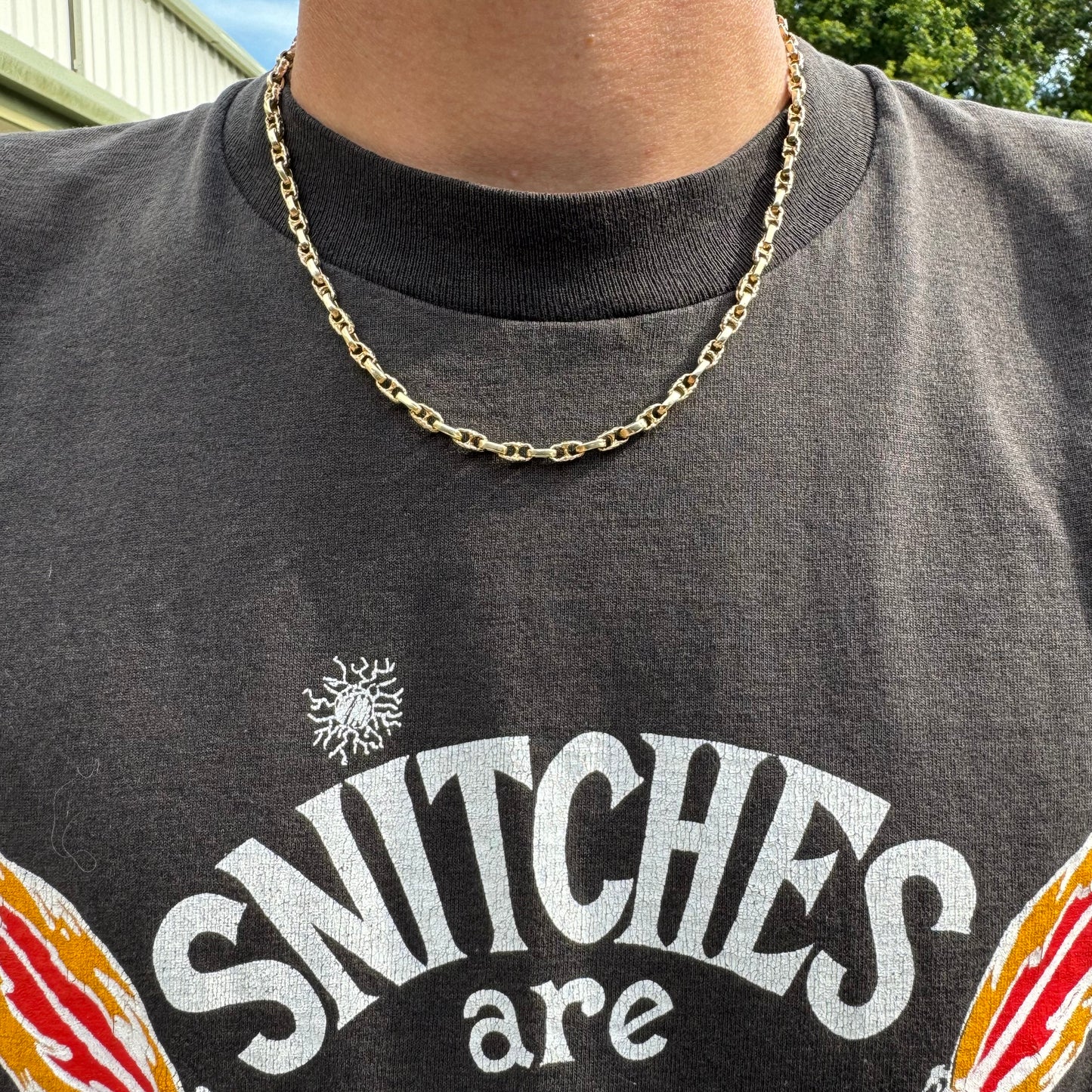 1980’s Solid 14k Yellow Gold Brutalist Chaine D’Ancre Mariner Link Necklace (18.5”)
