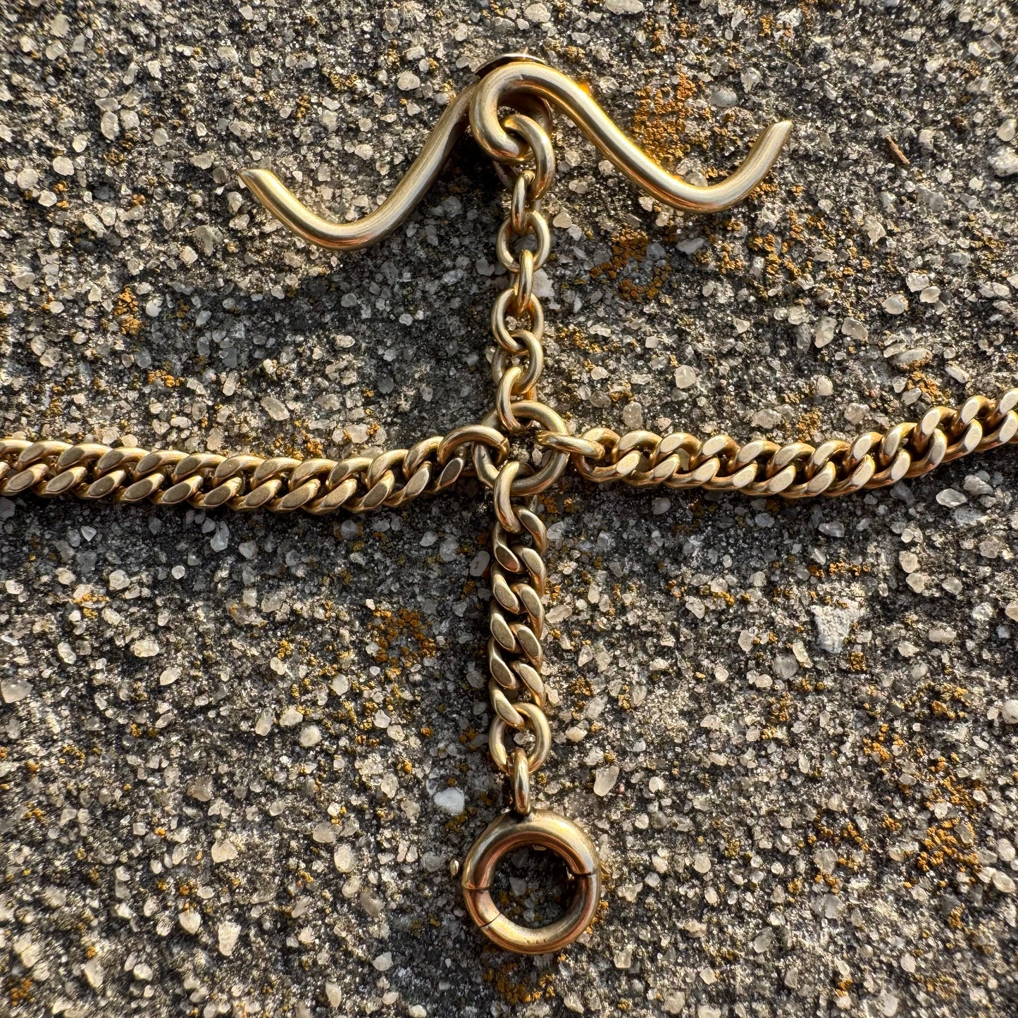 1924 Solid 14k Yellow Gold Double Albert Curb Link Watch Chain Necklace (23”)