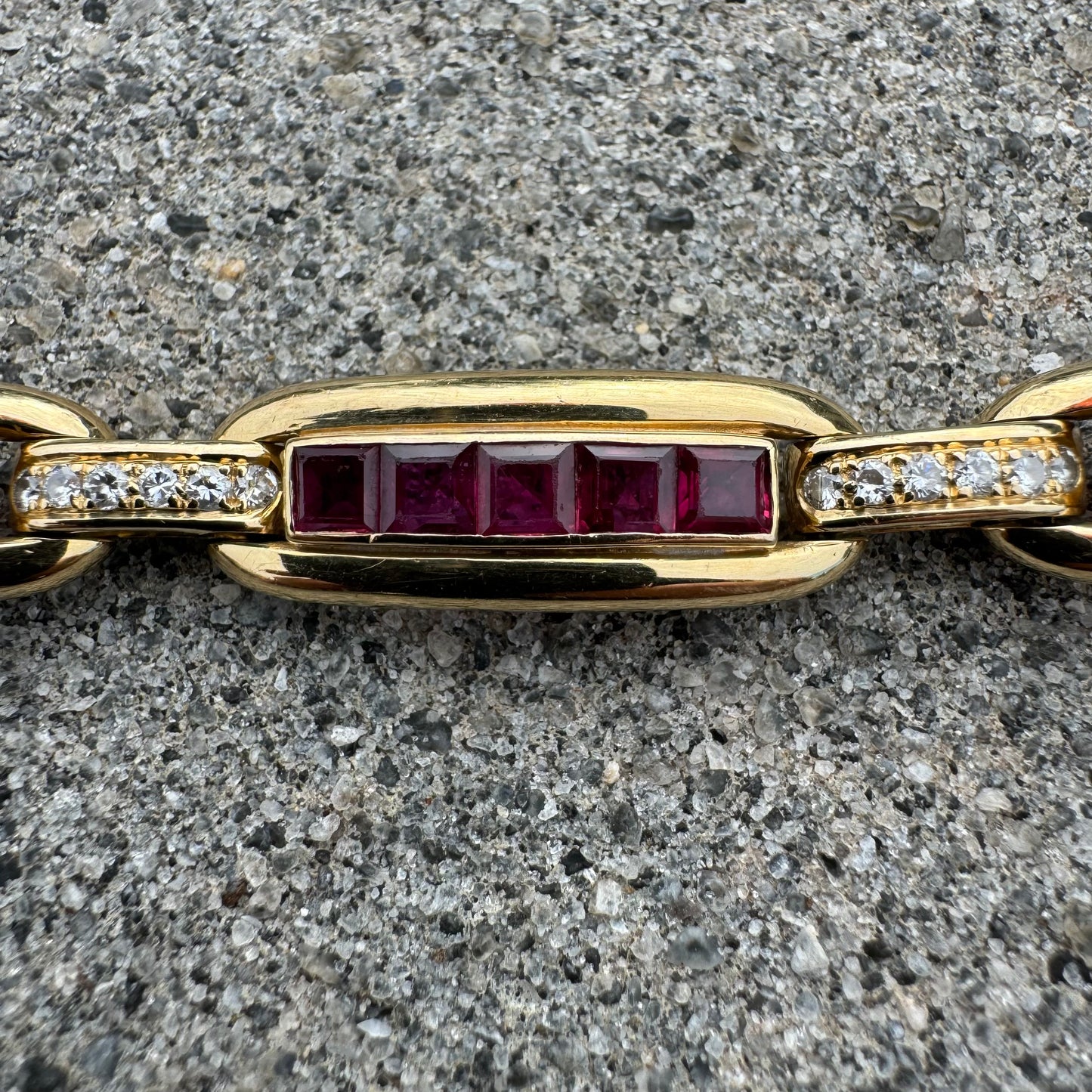 Vintage Custom Solid 18k Yellow Gold 3.0ctw Natural Ruby 1.0ctw Natural Diamond Bracelet (7”)