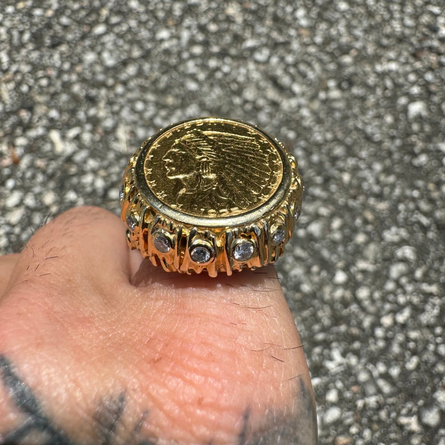 1925 $2.50 Indian Head Gold Coin 14k Yellow Gold 1.25ctw Natural VS Diamond Brutalist Ring (5)