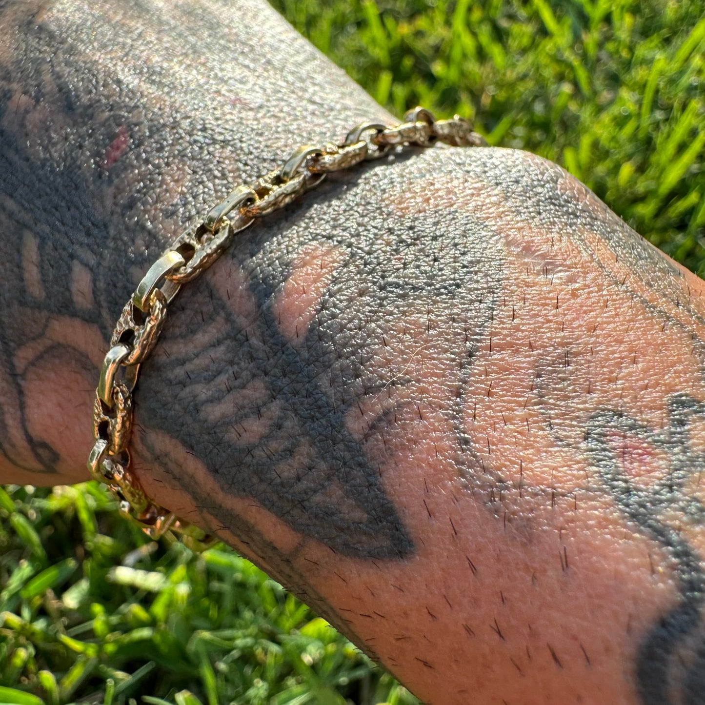 Vintage Solid 14k Yellow Gold Nugget Chaine D’Ancre Link Bracelet (7.5”)