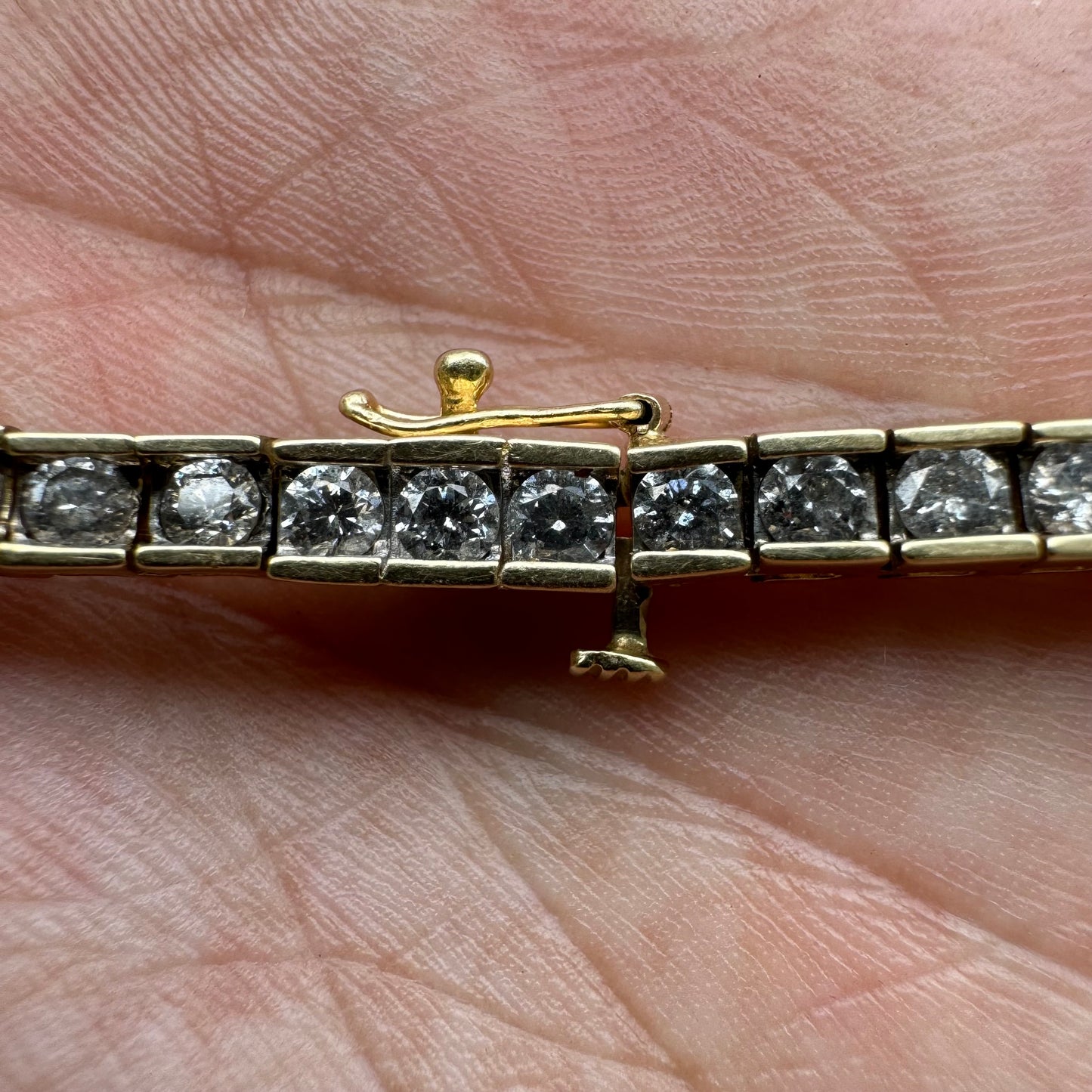 Vintage 14k Yellow Gold 4.0CTW Natural Channel Set Diamond Tennis Bracelet (8.25”)