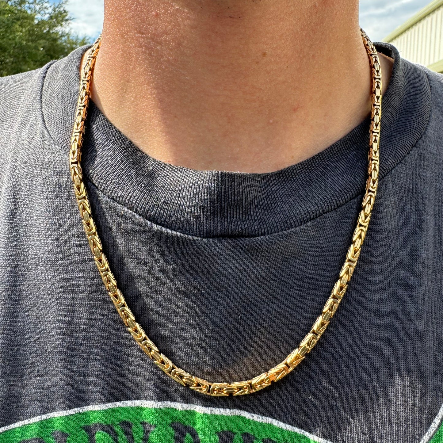 1990’s Solid 14k Italian Yellow Gold Heavyweight Byzantine Link Necklace (21.5”)