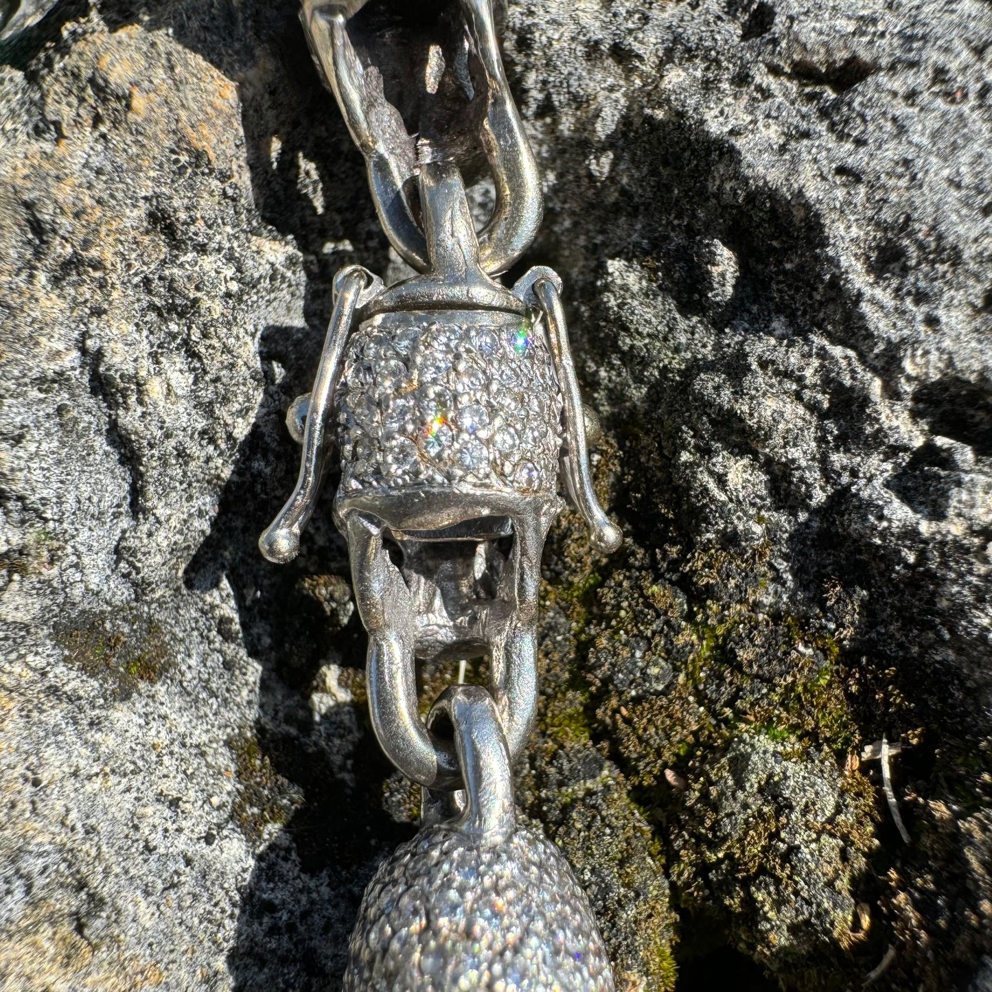 Vintage Solid 18k White Gold 21 CTW Natural Diamond Custom Skull Bracelet (7.25”)