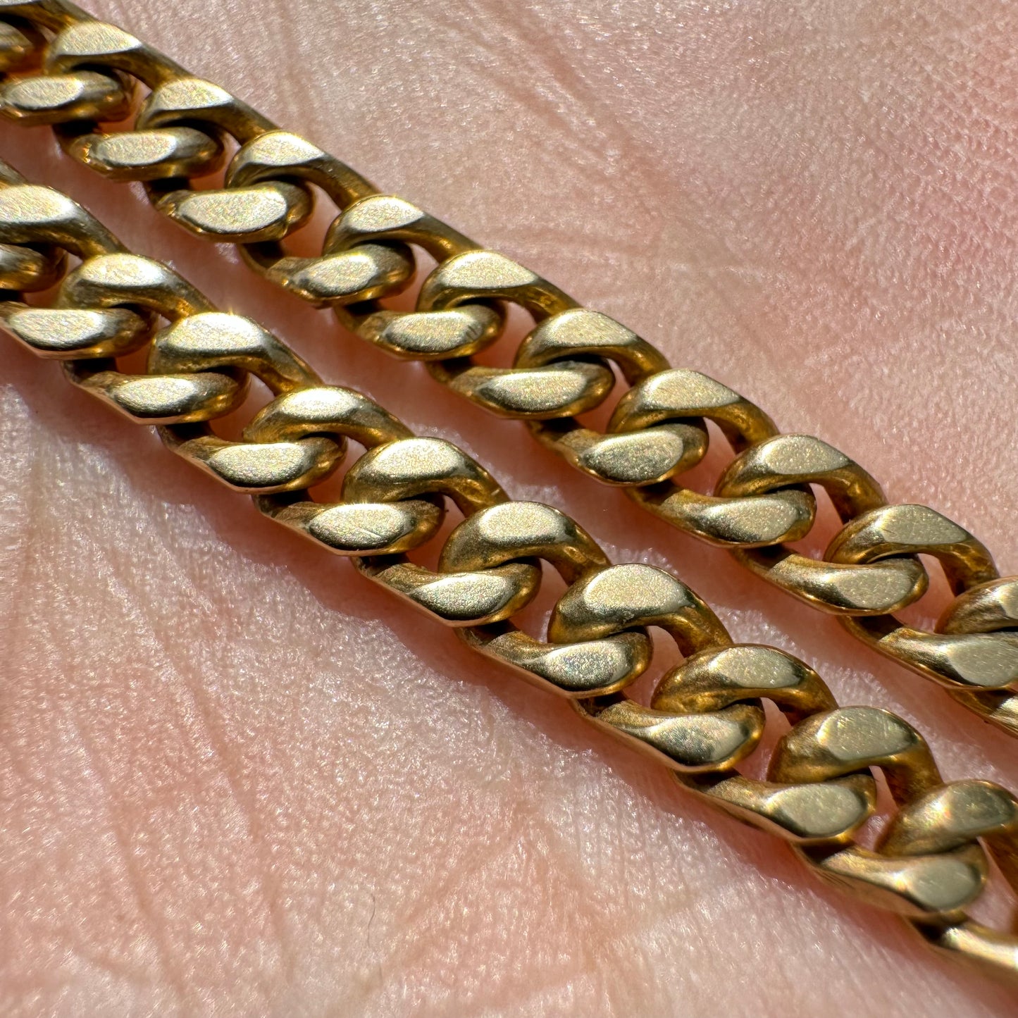 Dated 1924 Solid 14k Yellow Gold Cuban Curb Link Watch Chain Necklace (21.5”)