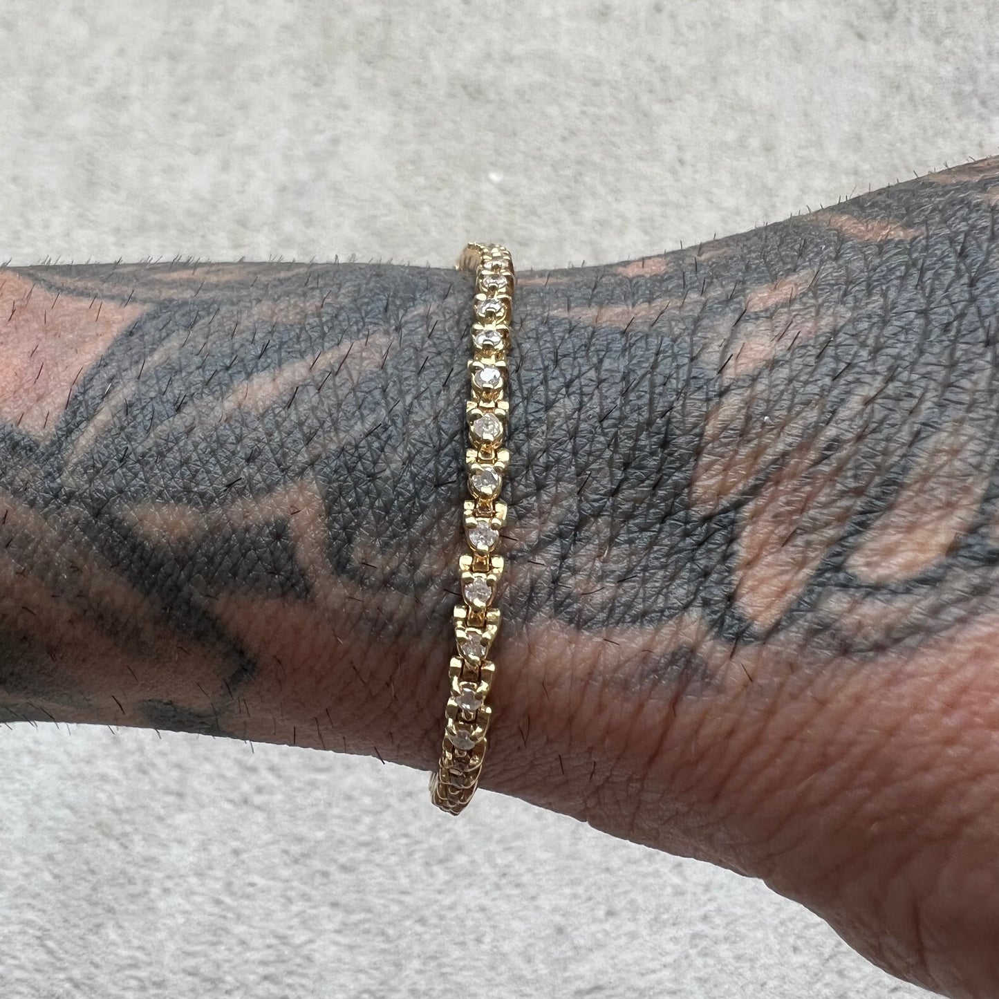 Vintage 14k Yellow Gold 1.15CTW Natural Diamond Tennis Bracelet (6.75”)