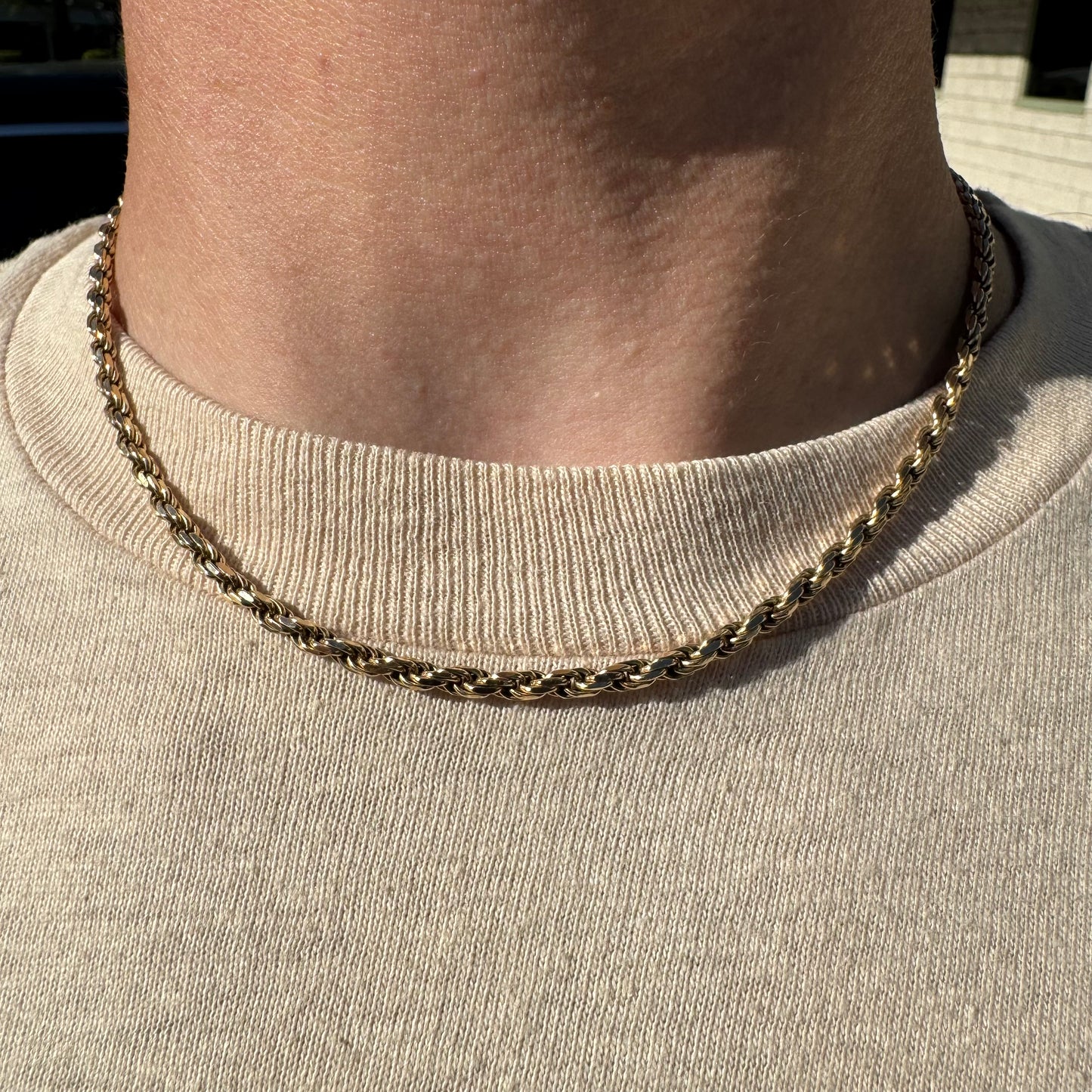 1990’s Solid 14k Yellow Gold Diamondcut Rope Chain Necklace (16.75”)