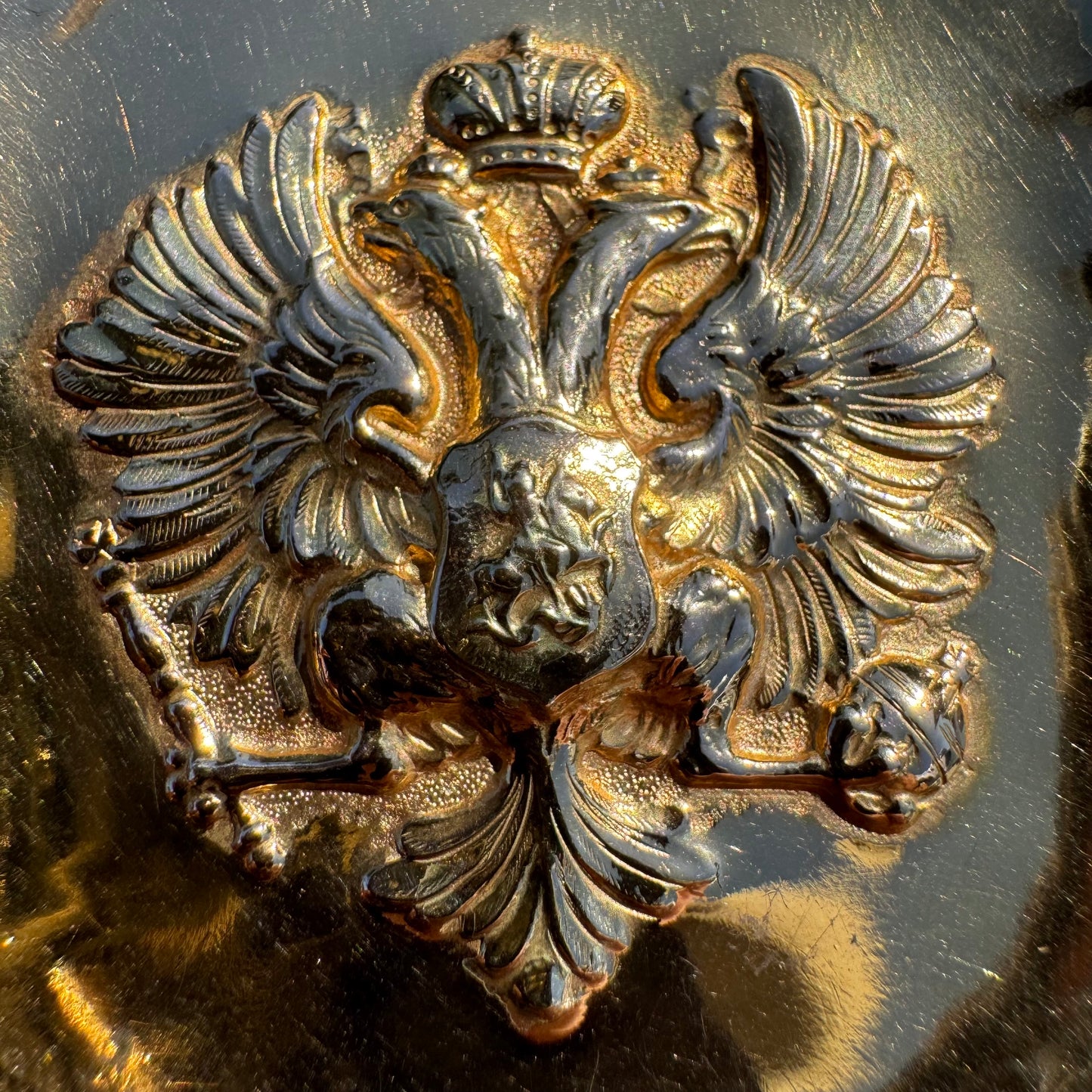 Vintage Designer Handmade Solid 18k Yellow Gold Large Russian Coat of Arms Imperial Double Eagle REPOUSSÉ Pendant
