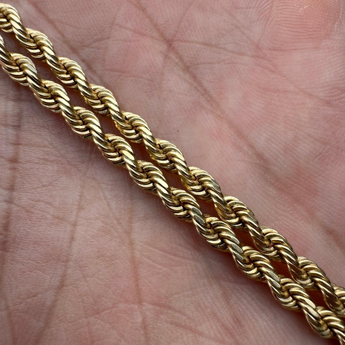 Vintage Solid 14k Yellow Gold Diamondcut Rope Chain Necklace (18.5”)
