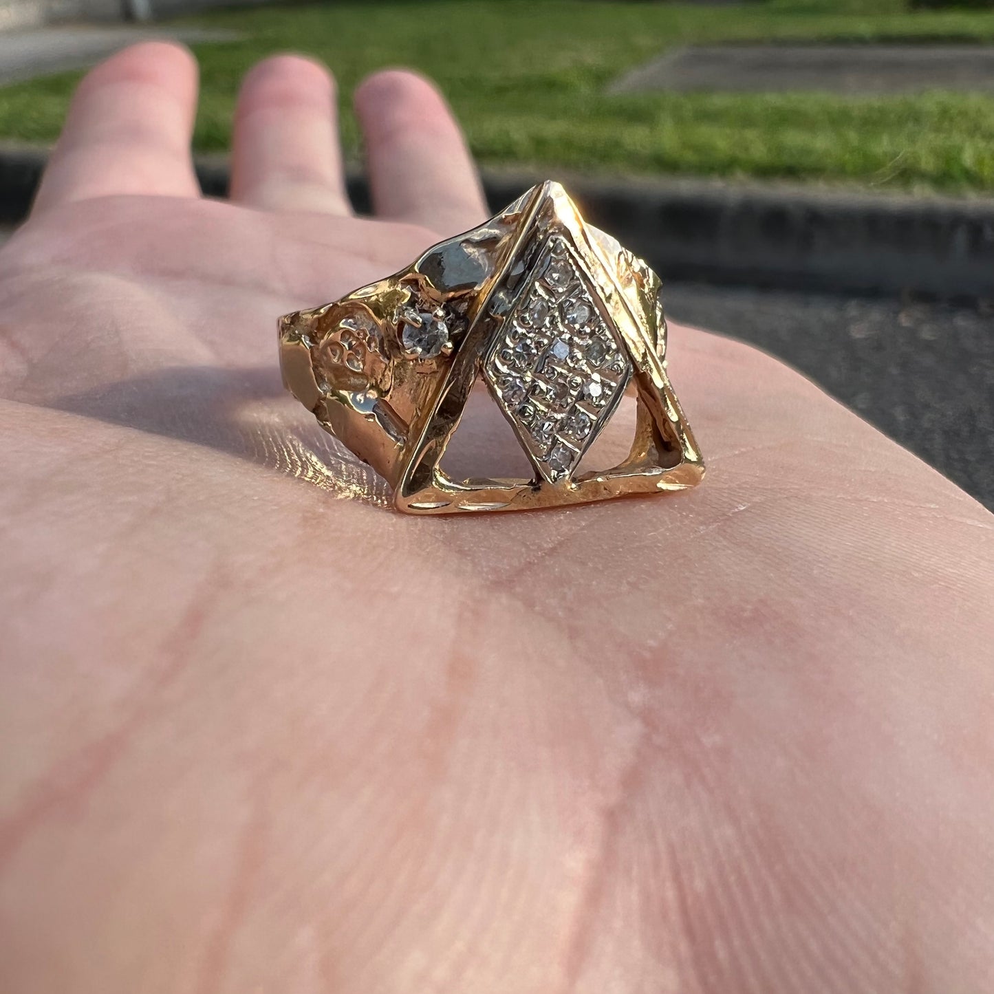 1980’s Custom 14k Natural Diamond Billiards Rack Diamondcut Nugget Ring (10)
