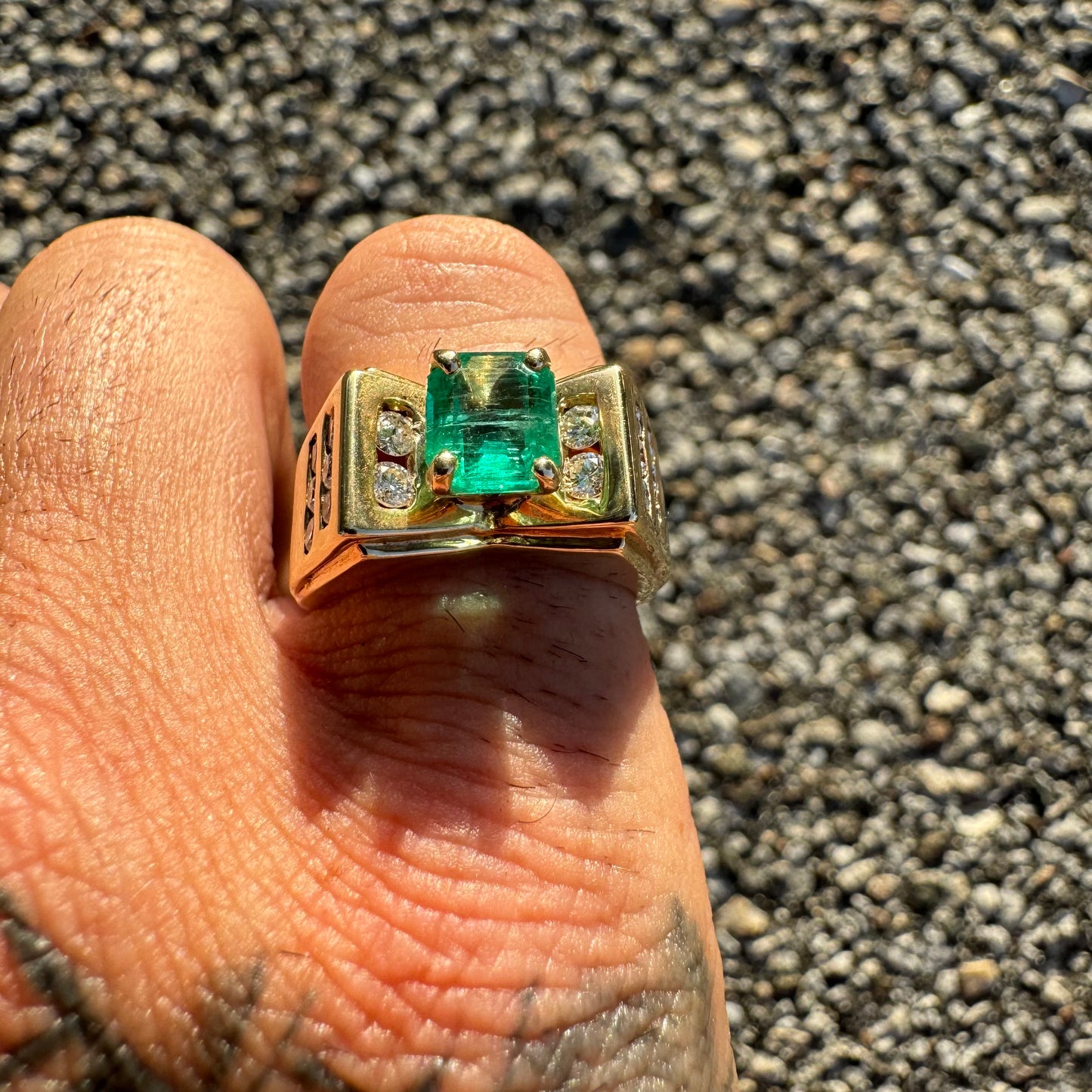 Custom 14k Yellow Gold 1.3Ct Natural Columbian Emerald & .70Ctw Natural Diamond Ring (6.25)