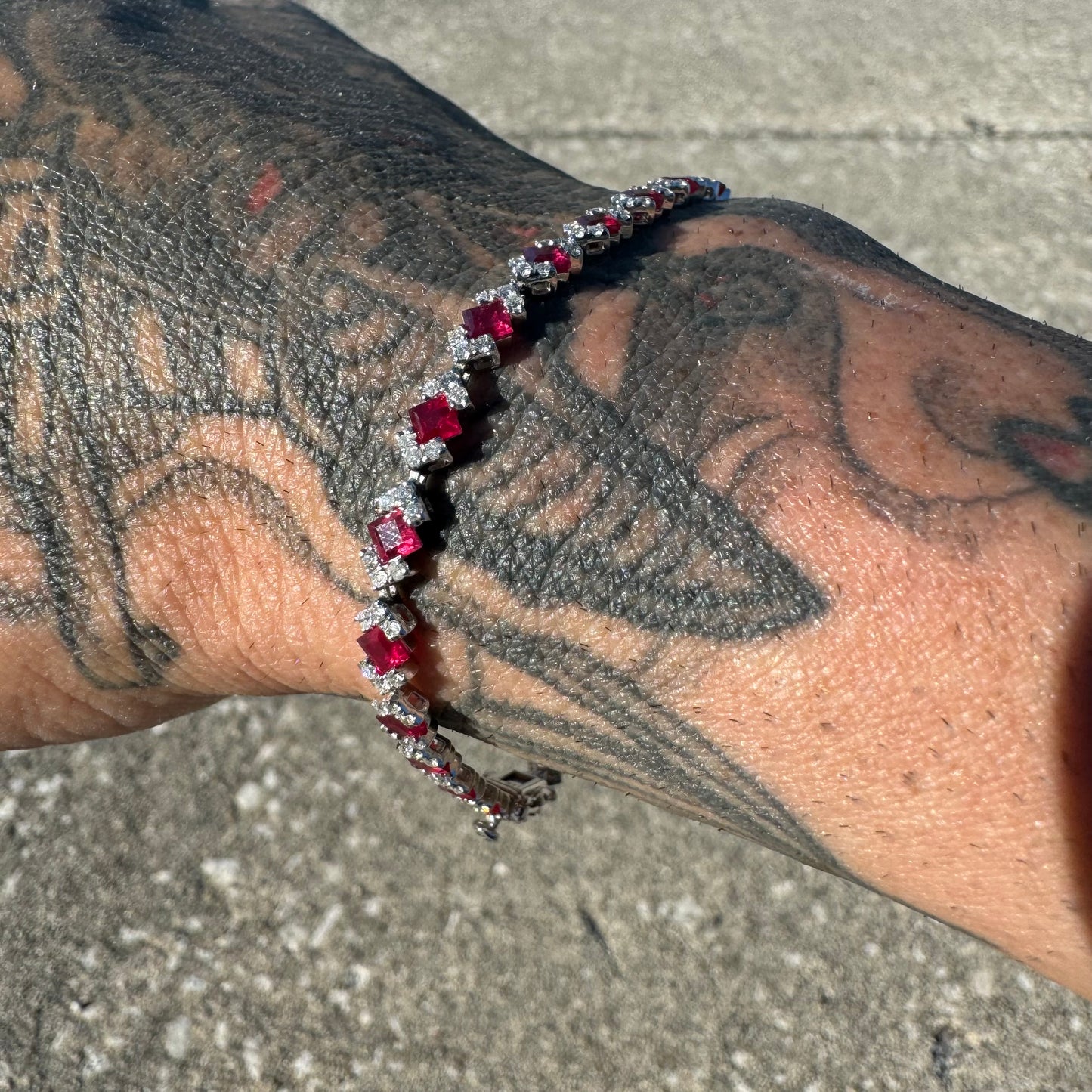 Brand New 14k White Gold 4.8ctw Natural Pigeon Blood Burmese Ruby And 1.5ctw Natural VS Diamond Bracelet (7.25”)
