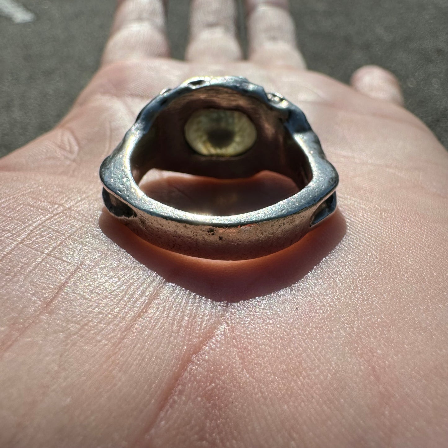 Pre-WW2 Heavyweight Sterling/.925 Prosthetic Eye Cherub Ring (11)