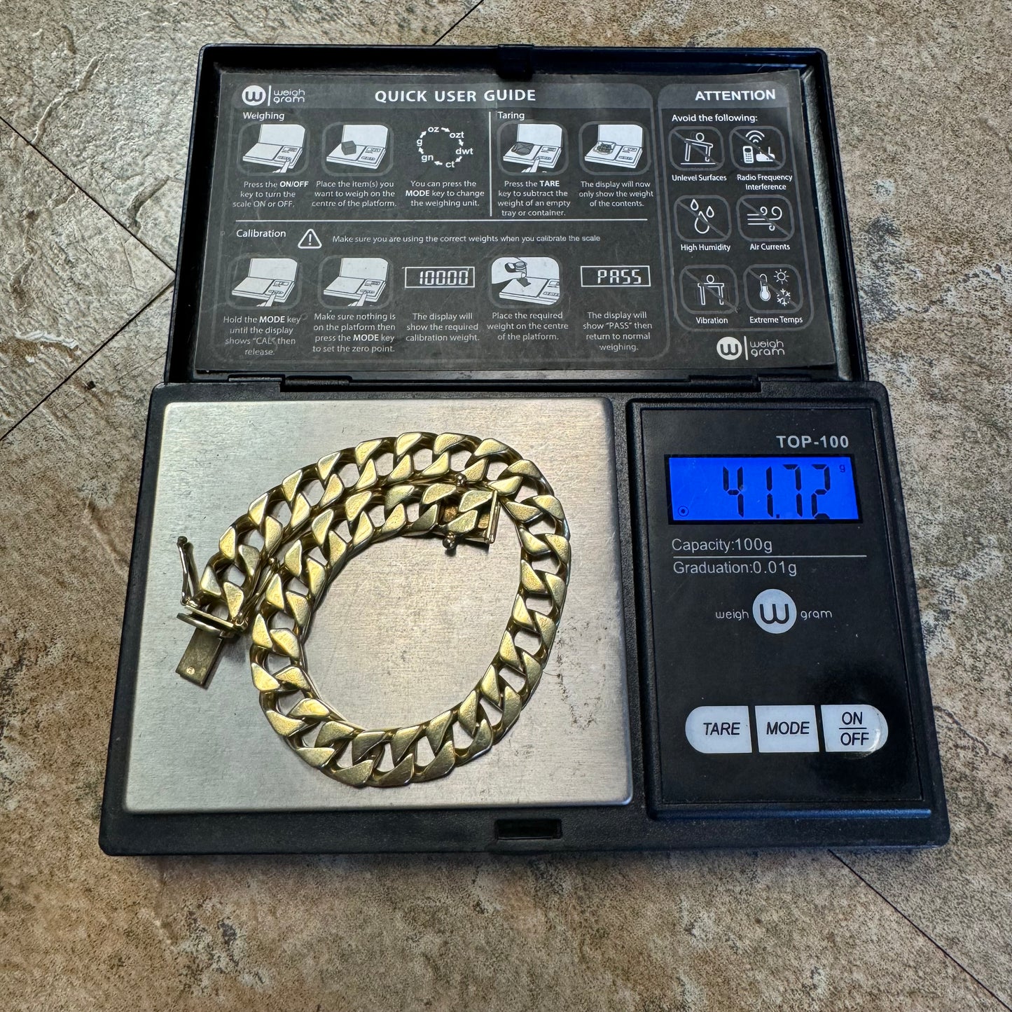 Old School Vintage Solid 14k Yellow Gold Blocked Cuban Link Bracelet (7.75”)