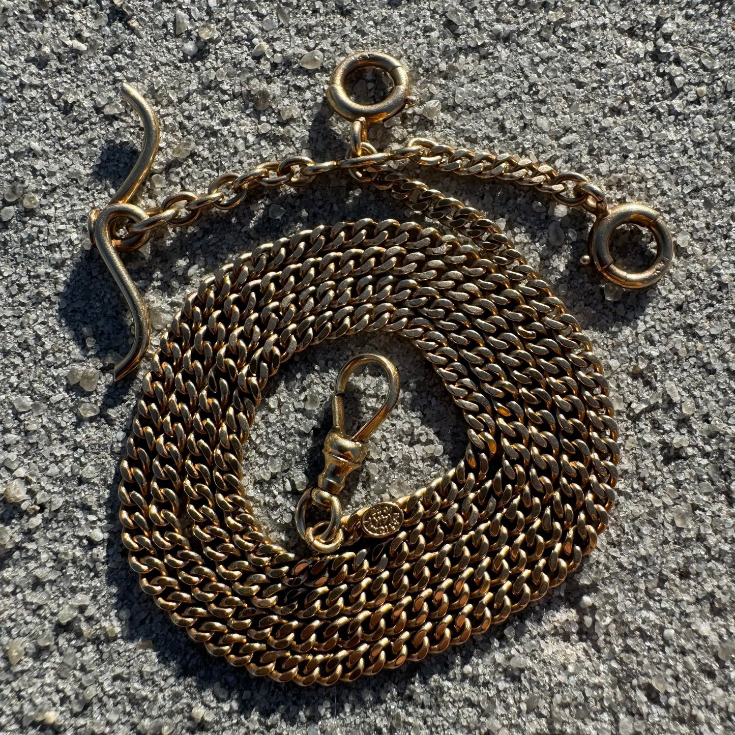 1922 Solid 14k Buttery Yellow Gold Sliding Double Albert Curb Link Watch Chain Necklace (22.25”)