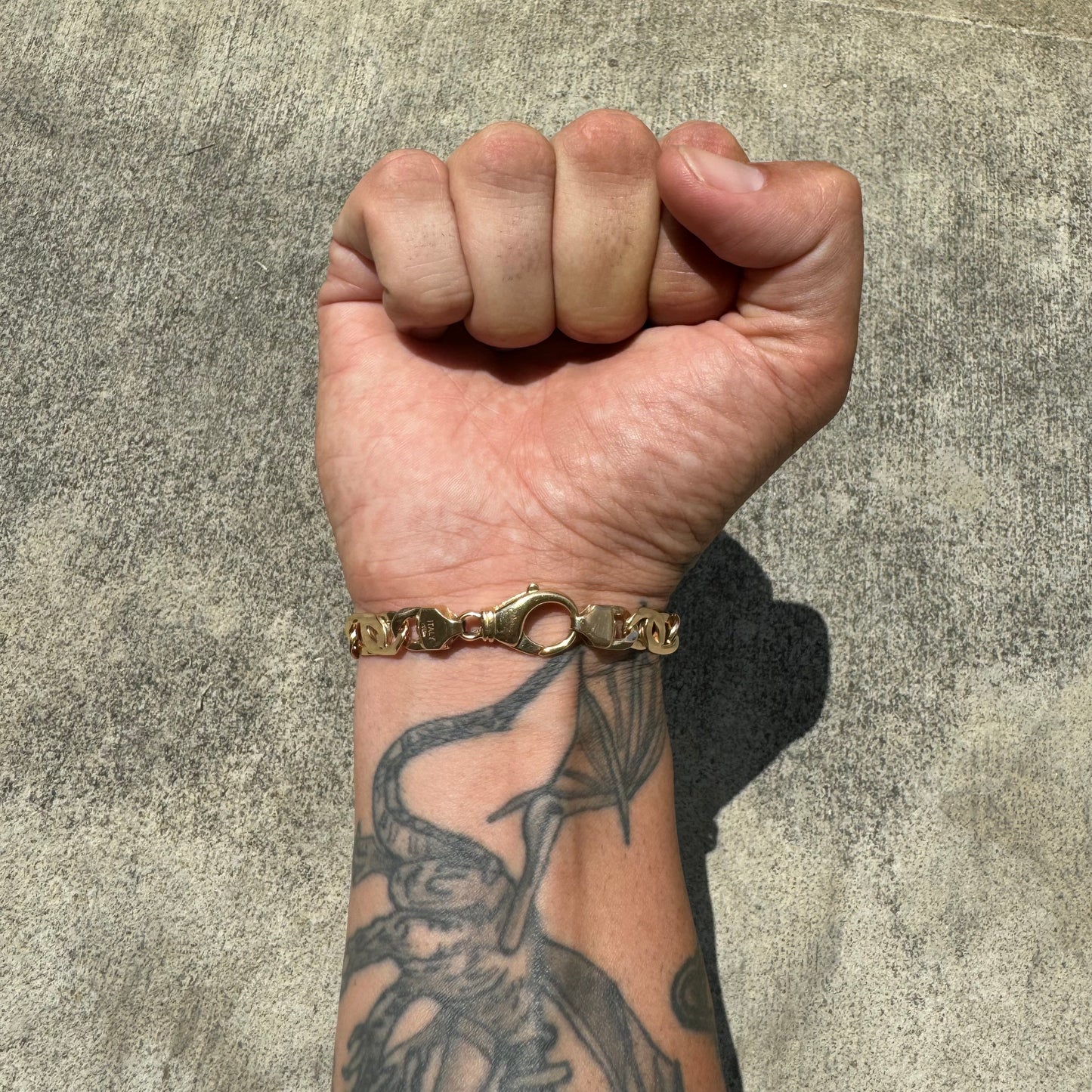 Vintage Solid 14k Italian Gold Tigers Eye Mariner Link Heavy Duty Bracelet (8.75”)