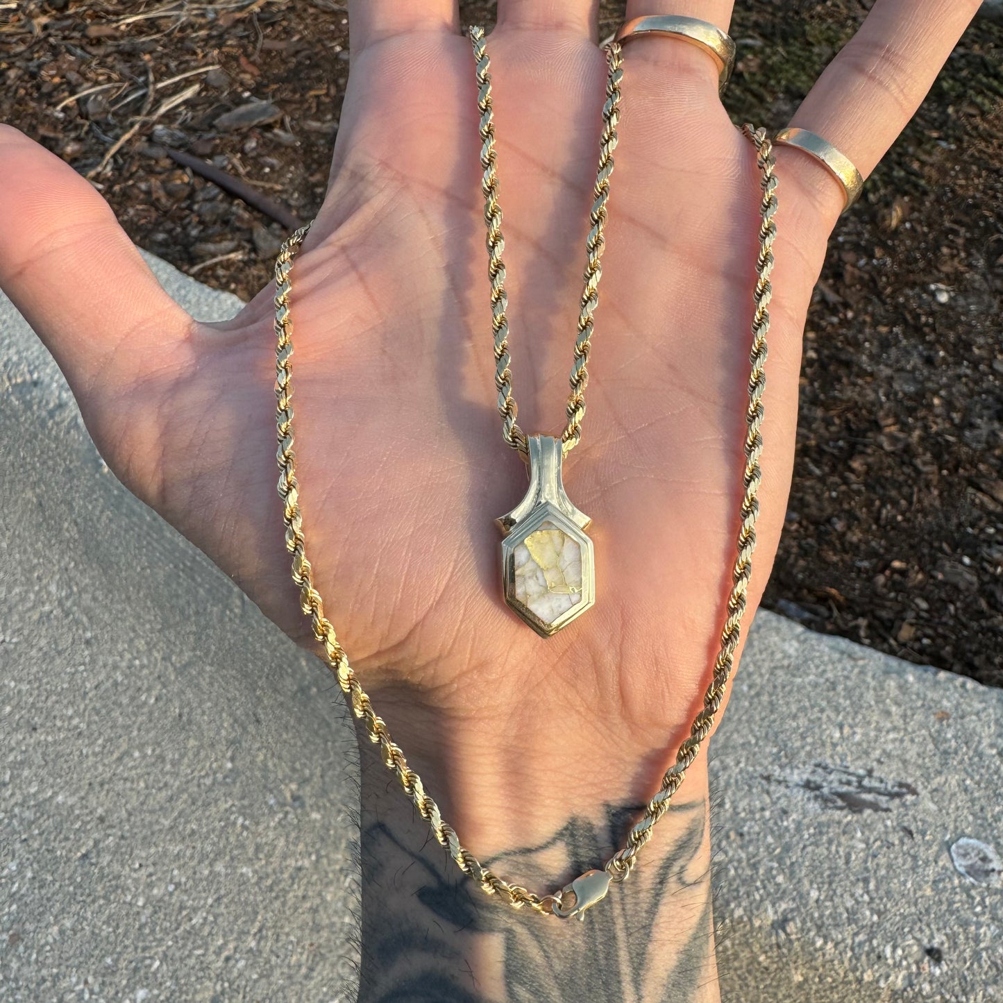 Vintage 14k Yellow Gold Natural Gold Bearing Quartz Pendant