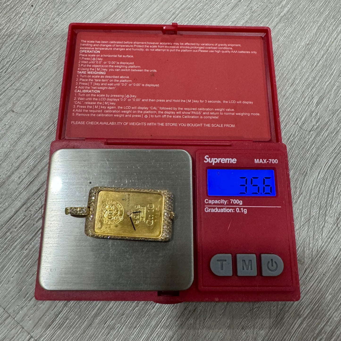Rare 1980’s Corum UBS 10 Gram Pure 999.9 Gold Ingot Bar Diamond Watch Pendant