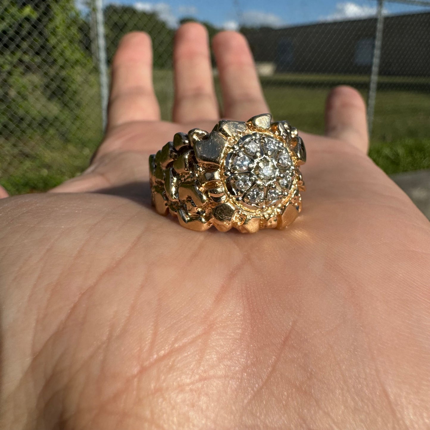 1970’s Solid 14k Yellow Gold .50ctw Natural Diamond Kentucky Cluster Nugget Ring (12.75)