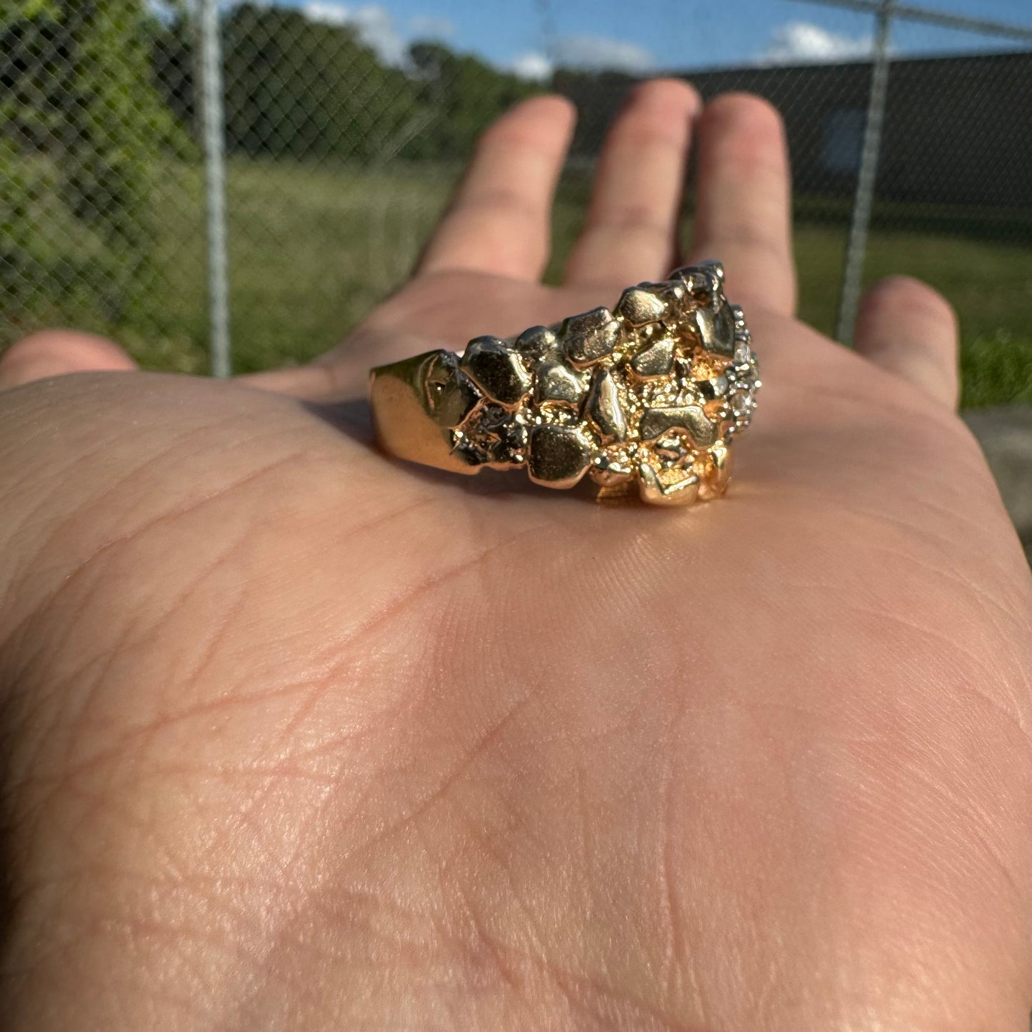1970’s Solid 14k Yellow Gold .50ctw Natural Diamond Kentucky Cluster Nugget Ring (12.75)