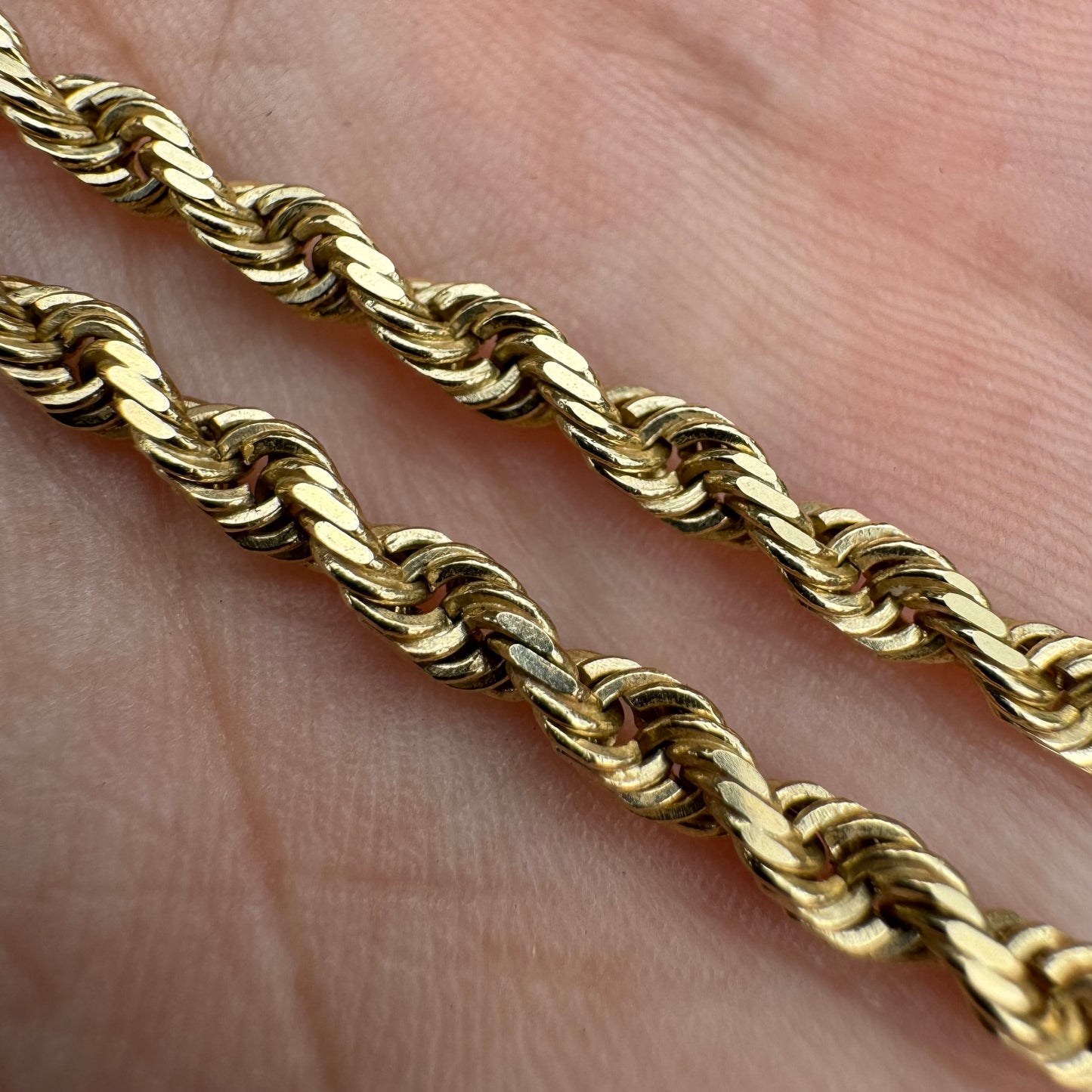Vintage Solid 14k Yellow Gold Diamondcut Rope Chain Necklace (20”)