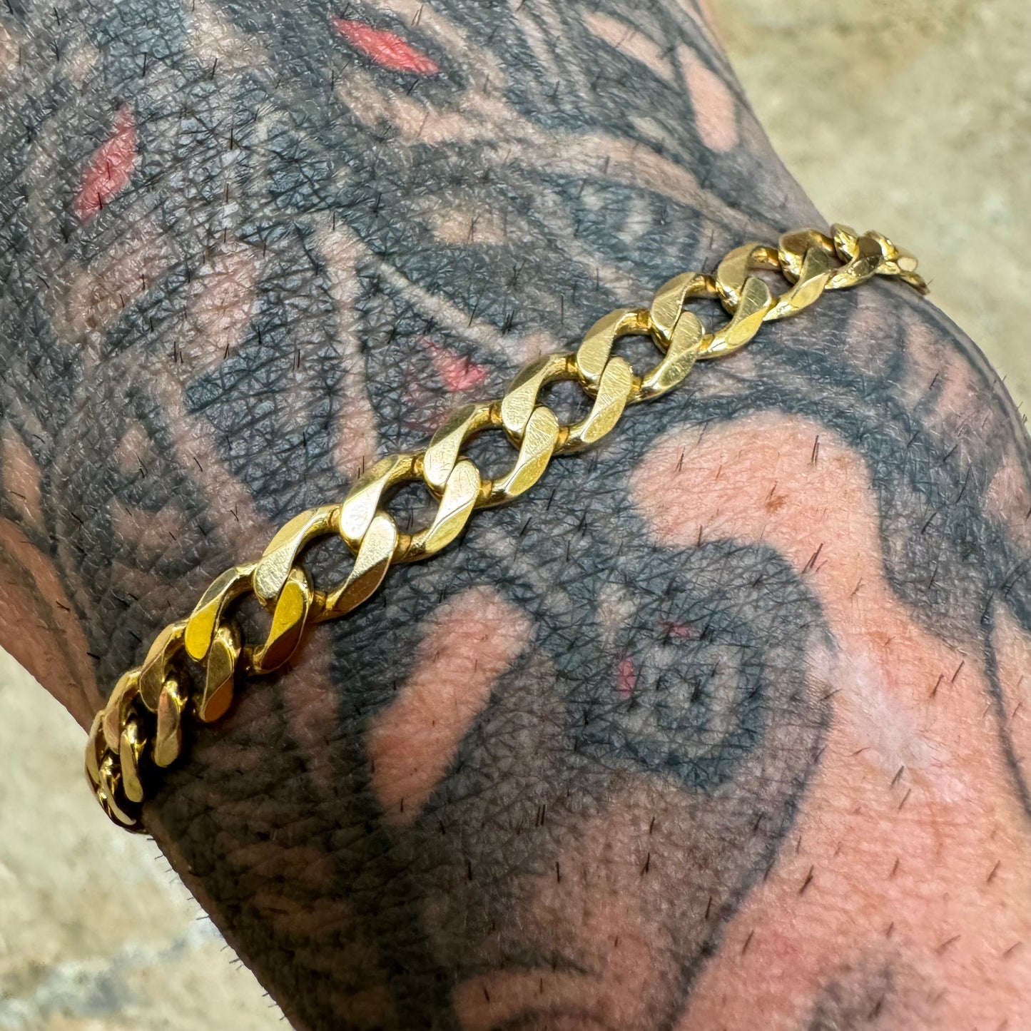 Vintage Solid 14k Yellow Gold Italian Designer Knife Edged Cuban Link Bracelet (8.25”)