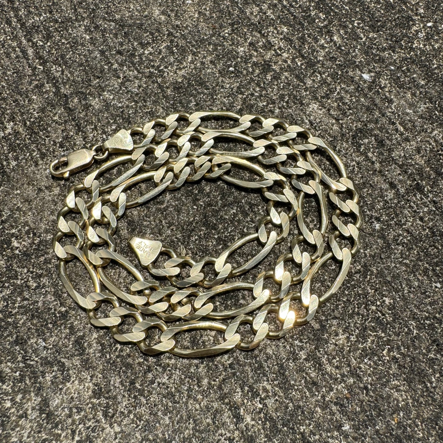 Vintage Solid 14k Italian Yellow Gold Heavyweight Knife-Edged Figaro Link Necklace (20”)