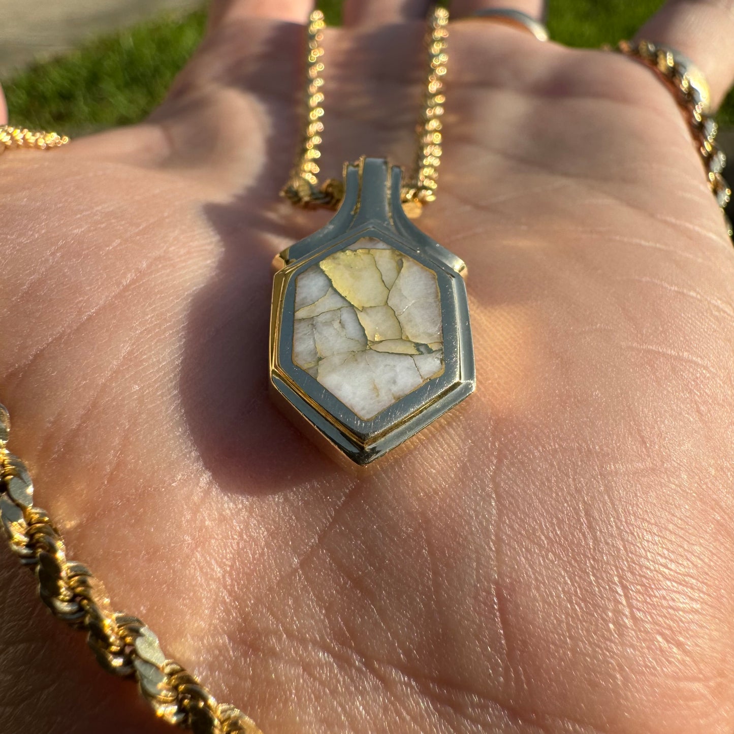 Vintage 14k Yellow Gold Natural Gold Bearing Quartz Pendant