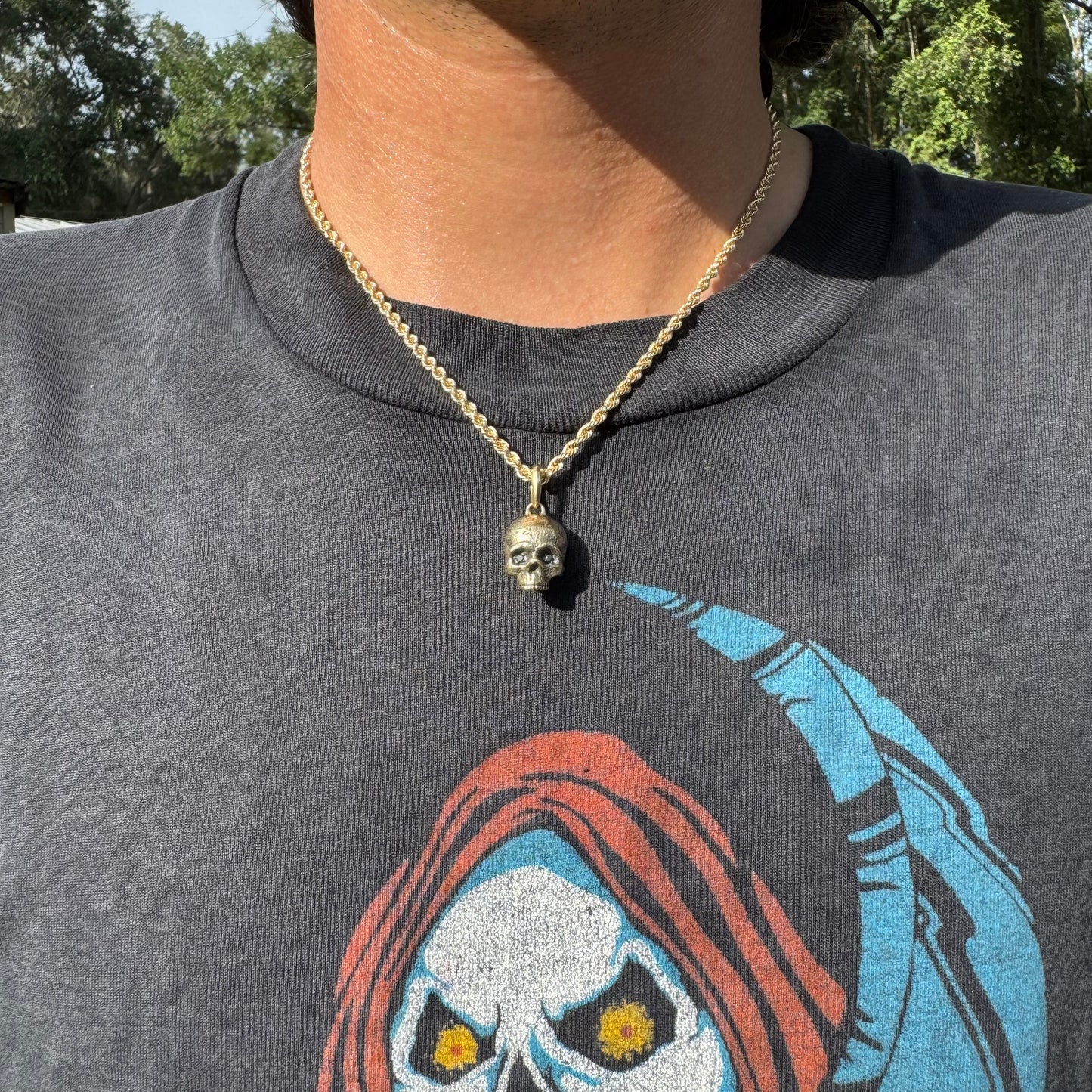 David Yurman Solid 18k Yellow Gold Memento Mori Skull Amulet Pendant