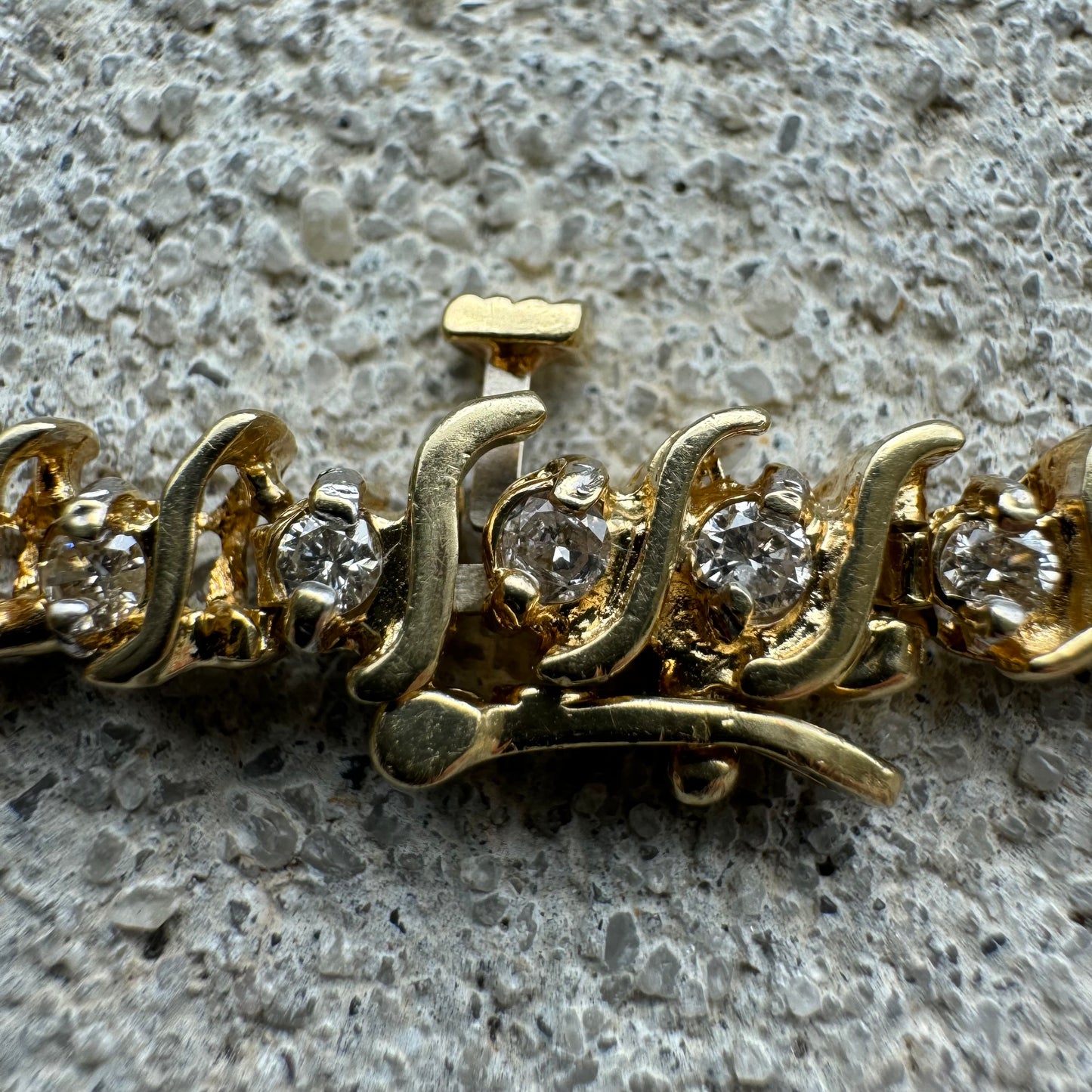Vintage 14k Yellow Gold 2.0CTW Natural Diamond S-Link Tennis Bracelet (7.5”)