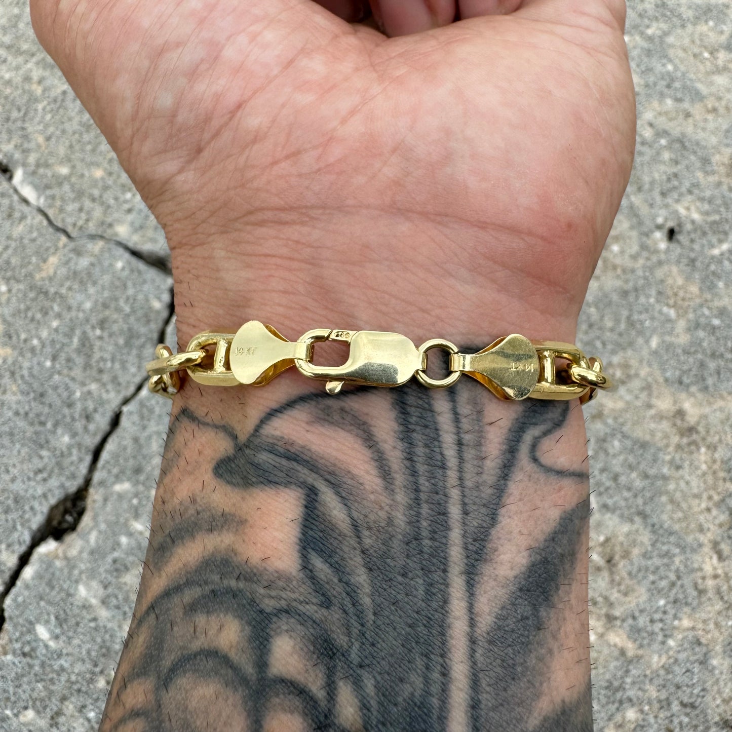 Brand New Solid 14k Yellow Gold Heavyweight Knife Edged Chaine D’Ancre Link Bracelet (8.5”)