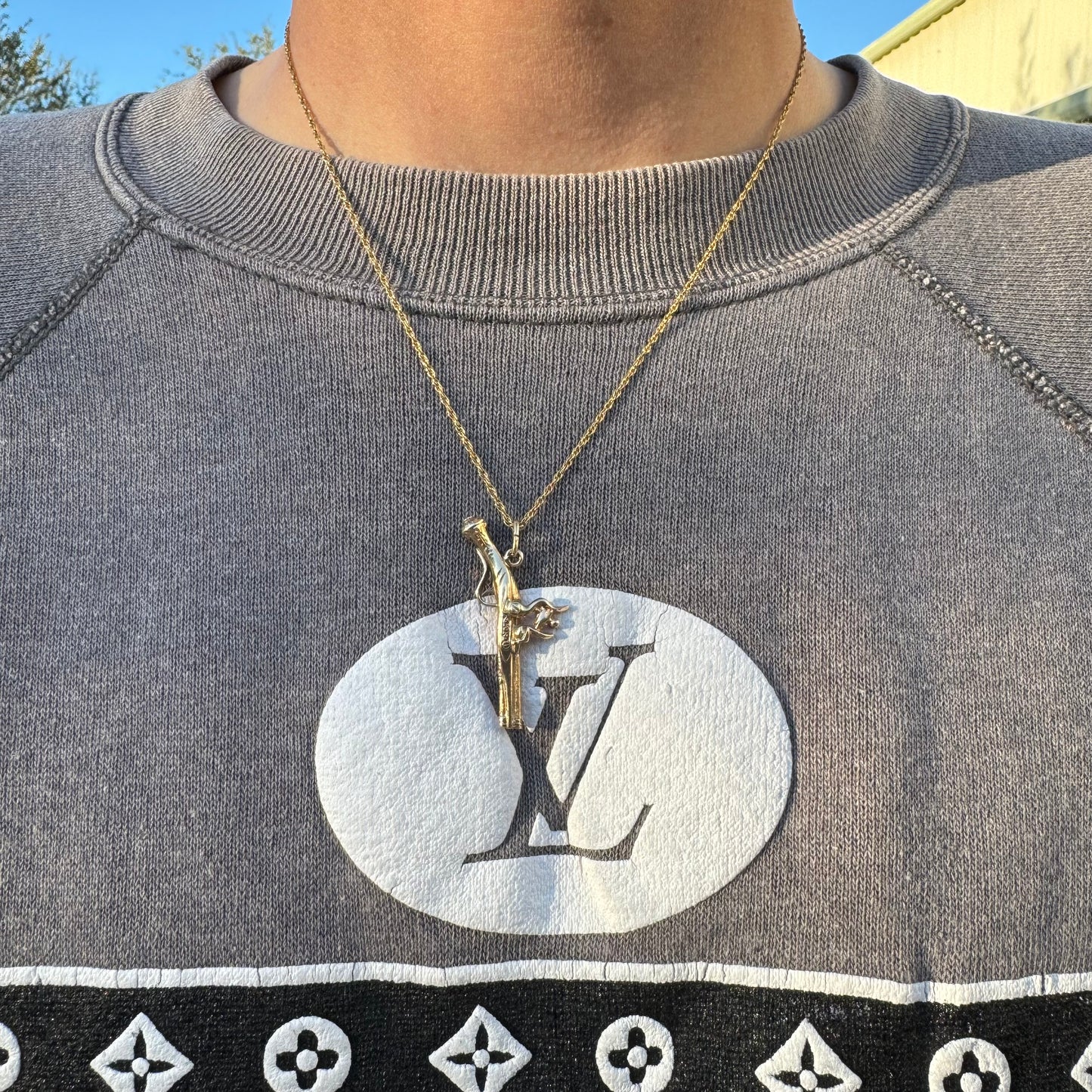 Early 1900’s Solid 10k Yellow Gold Flintlock Pistol Pendant