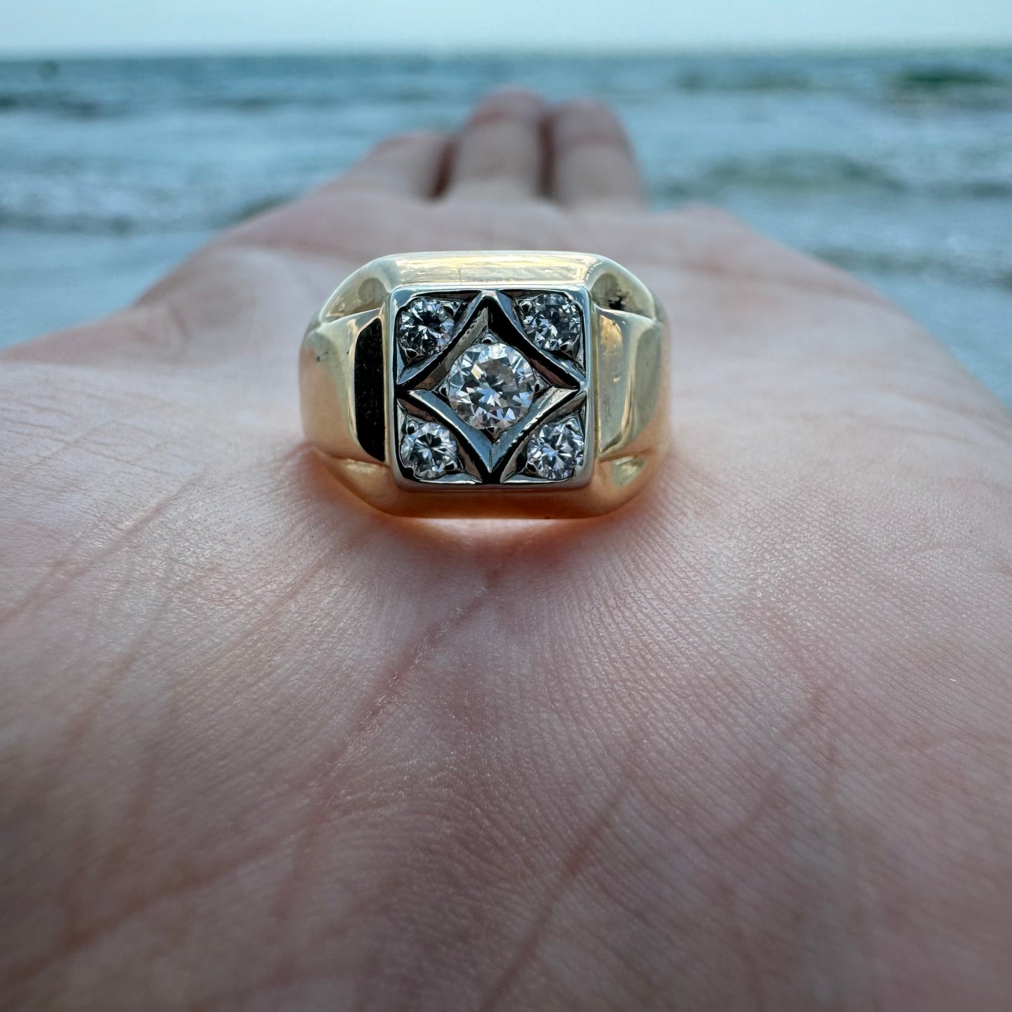 Mid-Century 14k Yellow Gold .45CTW Natural VS Diamond Cluster Ring (6.5)