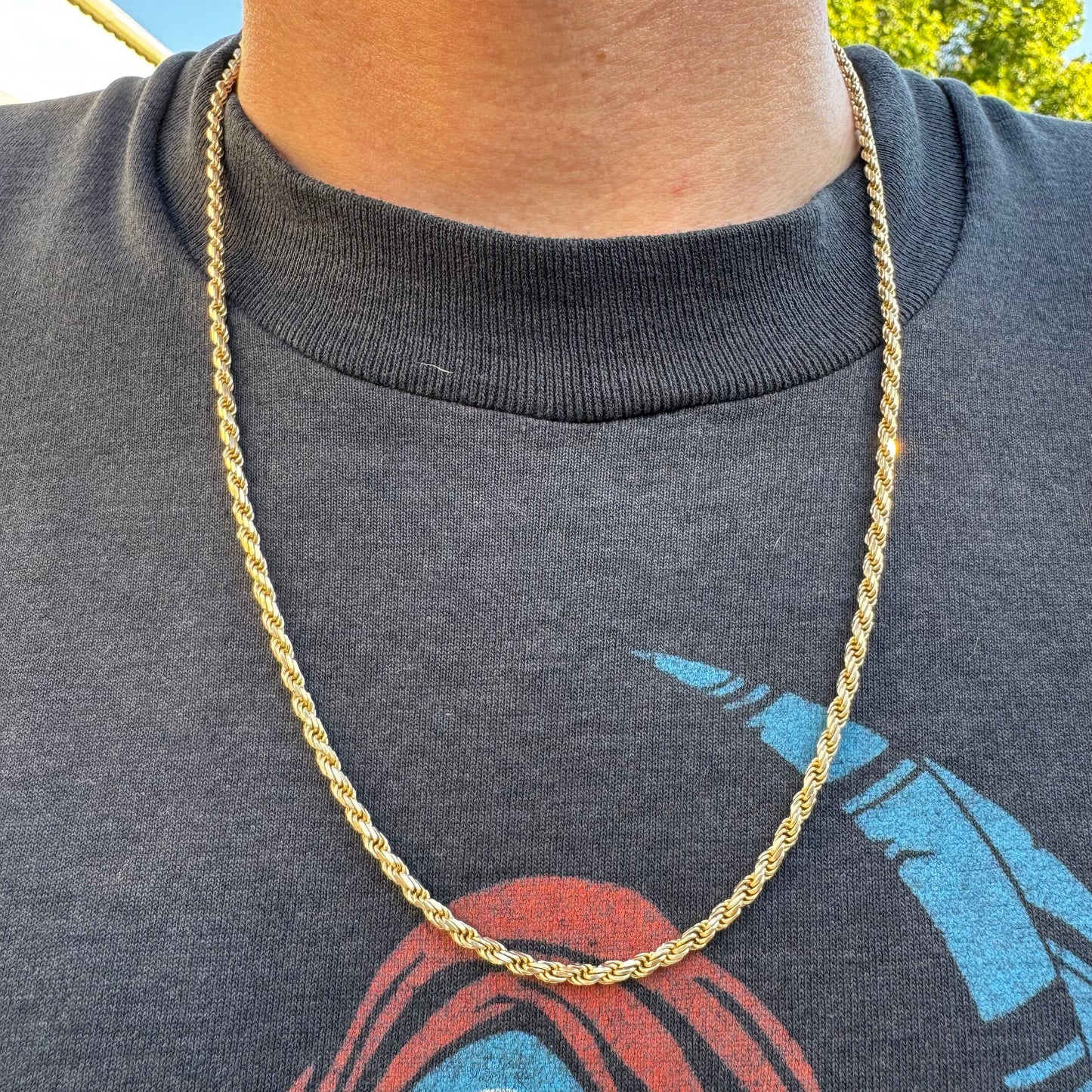 Vintage Solid 14k Yellow Gold Diamondcut Rope Chain Necklace (22.5”)