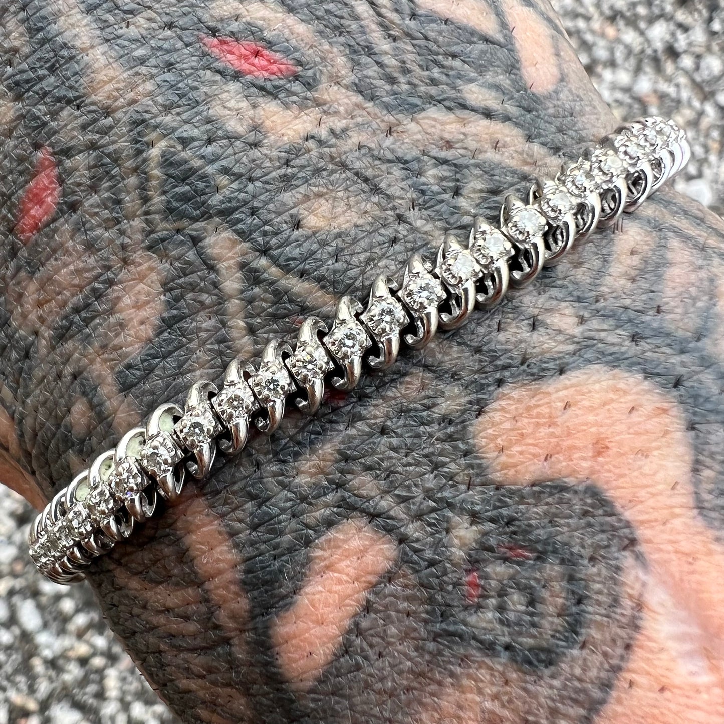 High End 14k White Gold 1.0CTW Natural Diamond Heavyweight S-Link Tennis Bracelet (7.25”)