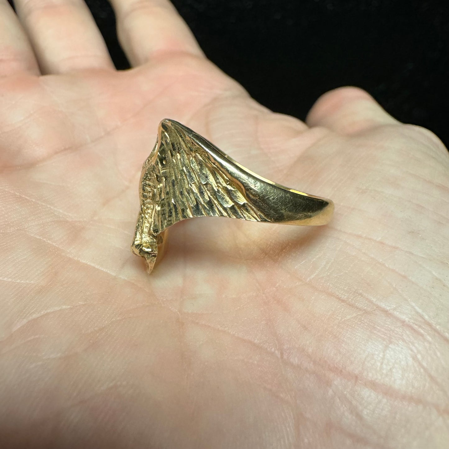 1970’s Solid 14k Yellow Gold Ruby Encrusted Old Americana Eagle Ring (11)