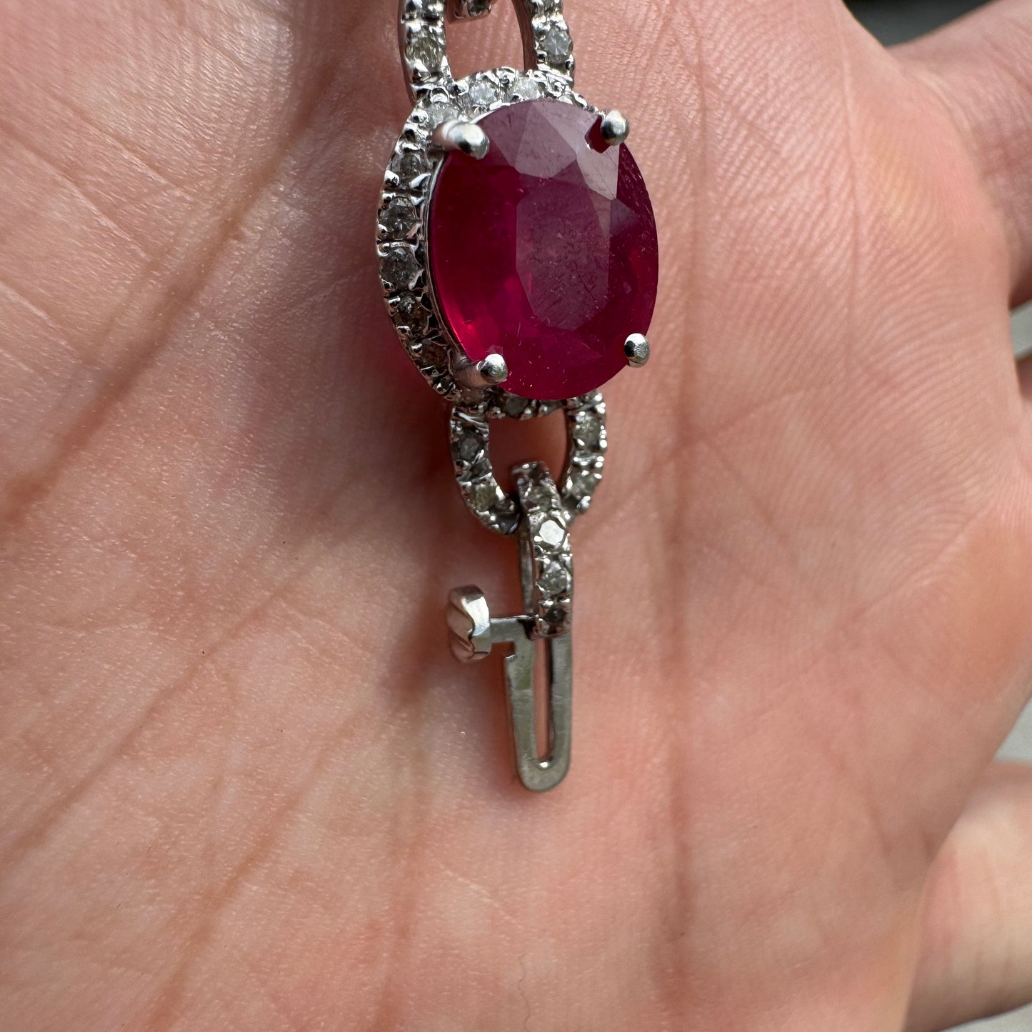 14k White Gold 20ctw Natural Ruby 2.5ctw Natural Diamond Bracelet (7.5”)