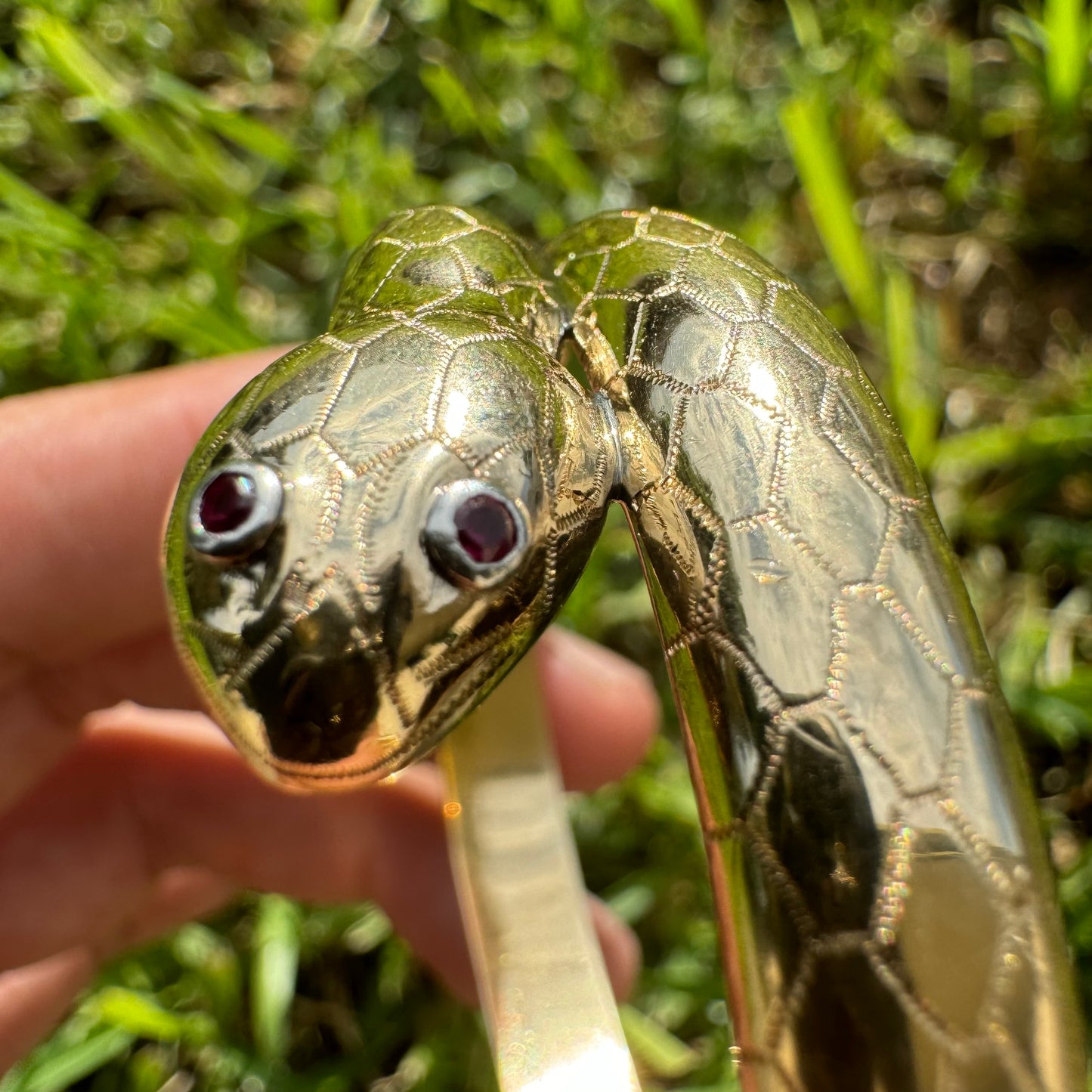 1960’s 14k Yellow Gold Hand Chased Wraparound Snake Hinged Bangle Bracelet (5.75”-6.75”)