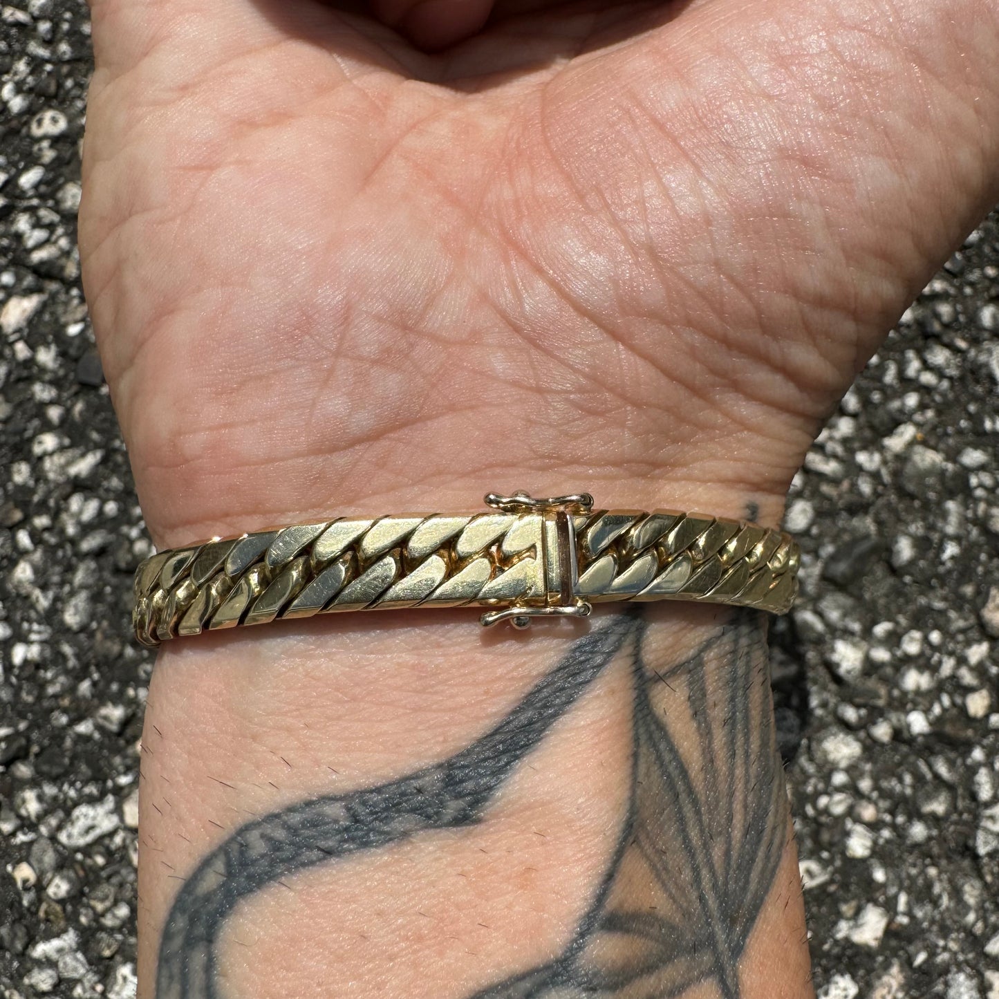 Vintage Solid 14k Yellow Gold Old School Sleek Miami Cuban Link Bracelet (8”)