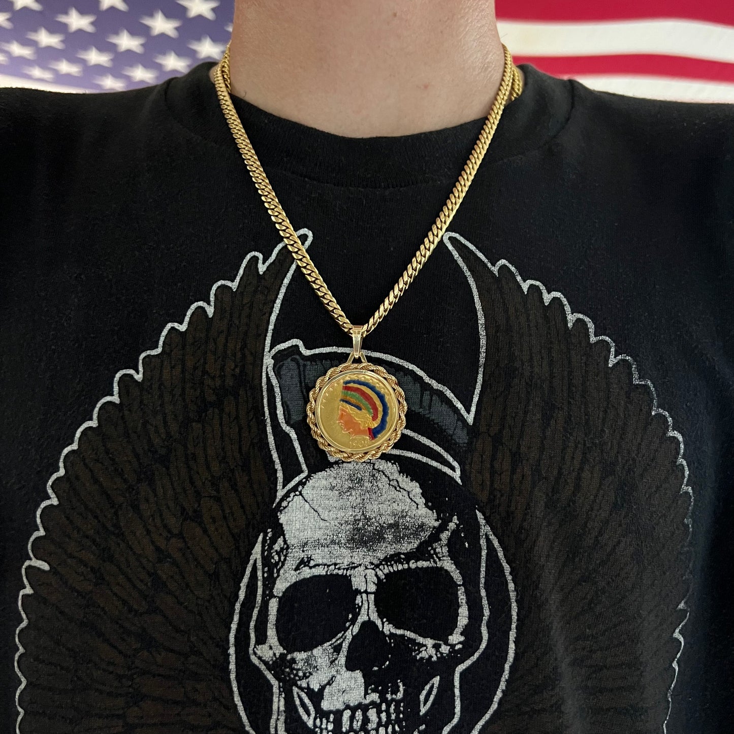 1908 “No Motto” $10 Indian Head Glass Enameled Coin Pendant