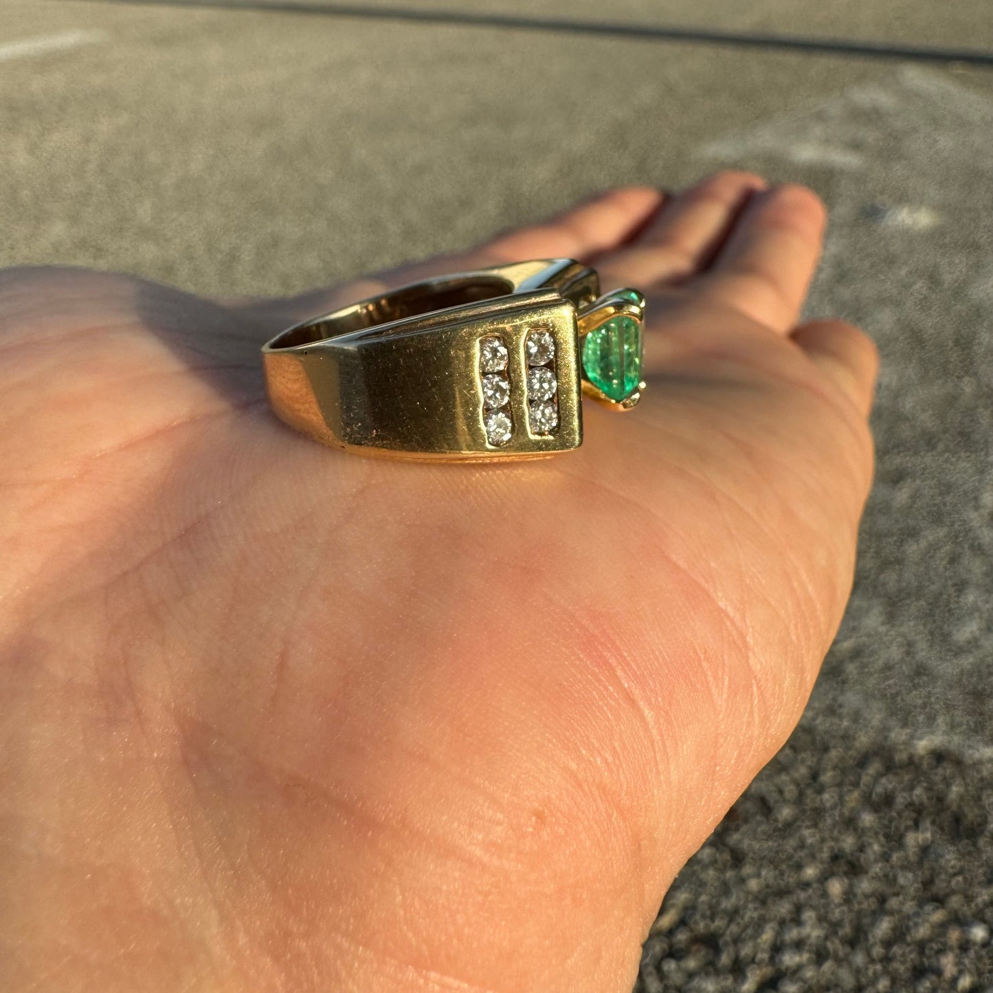 Custom 14k Yellow Gold 1.3Ct Natural Columbian Emerald & .70Ctw Natural Diamond Ring (6.25)